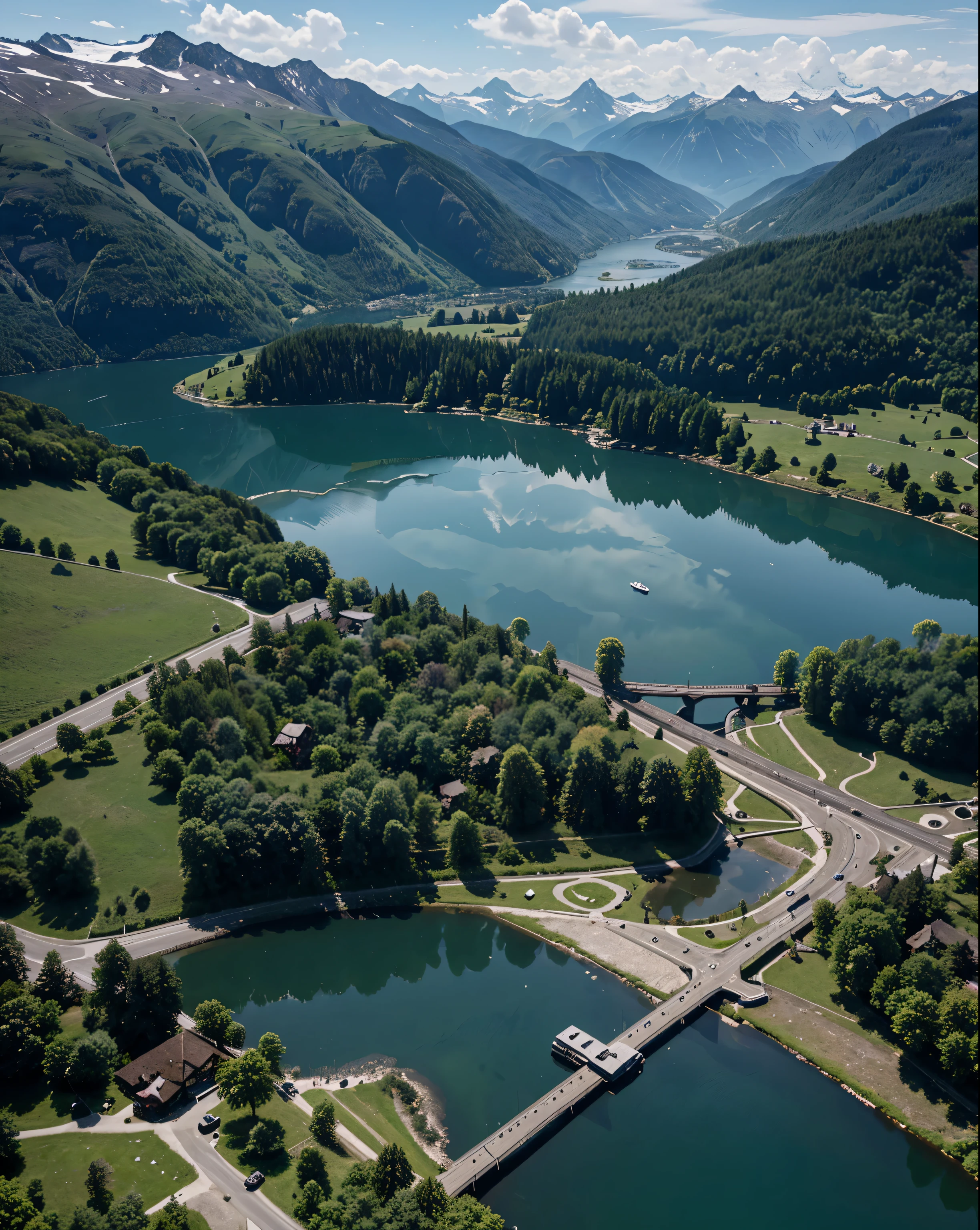 Switzerland areal photo, lake, from above, 8k, drone footage, gorgeous