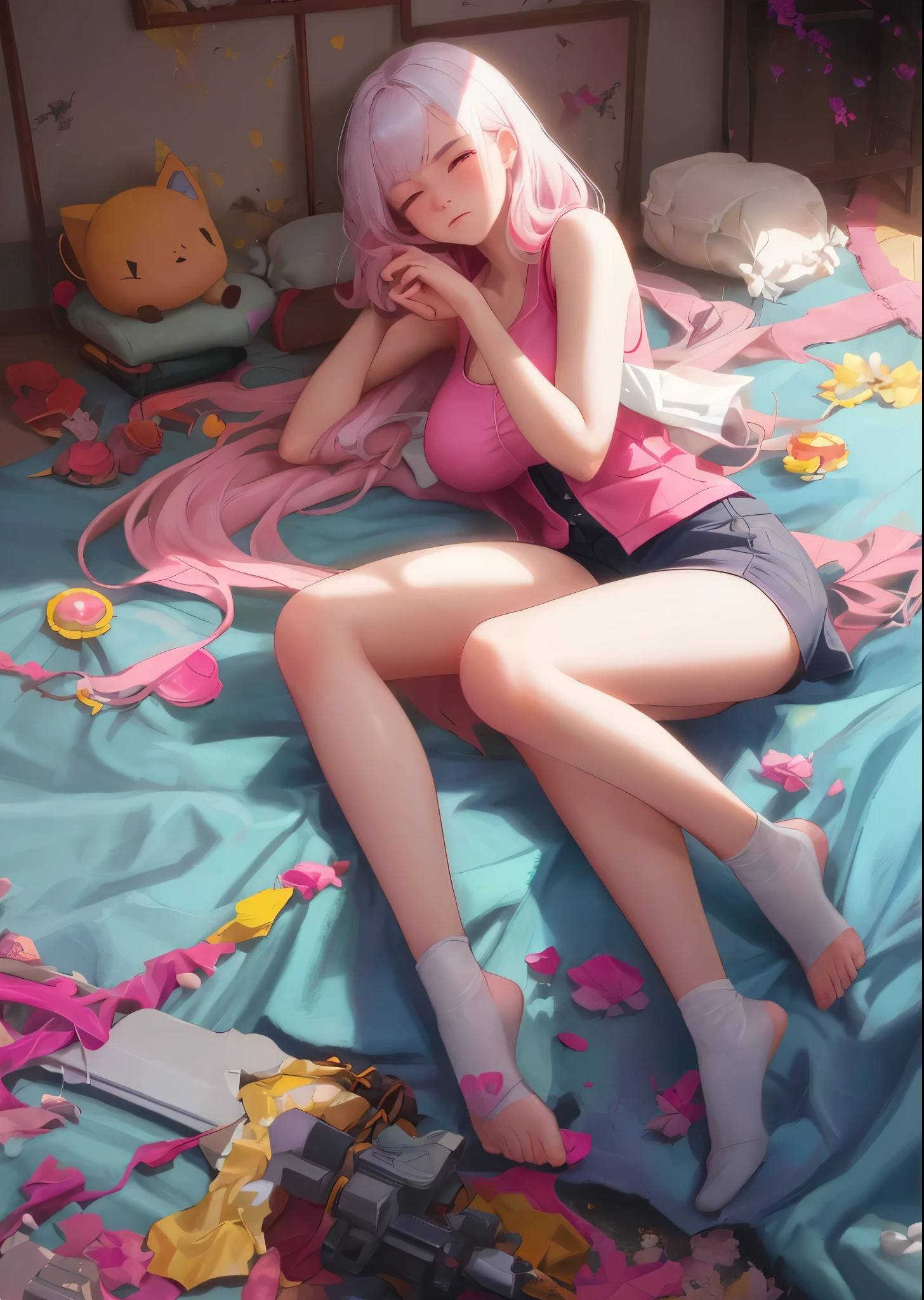 Upload to e621,Beautiful and detailed (((Feminine))) Portrait of a female human ,subtract,ross tran,Ruan Jia,Upload to e621,zaush,fox ovh,Scene lighting,(((Self-confident,) )) facial expression room rental,(((laying on))) the ground, big breasts and big breasts, , upper legs, exhausted, perspired, There is a milky white liquid on the bed, With his eyes closed, ,pink vest,Full body lesbian,natta,Big breasts are beautiful,messy shortt hair, Lifeless, Lifeless expression, neutral expressions