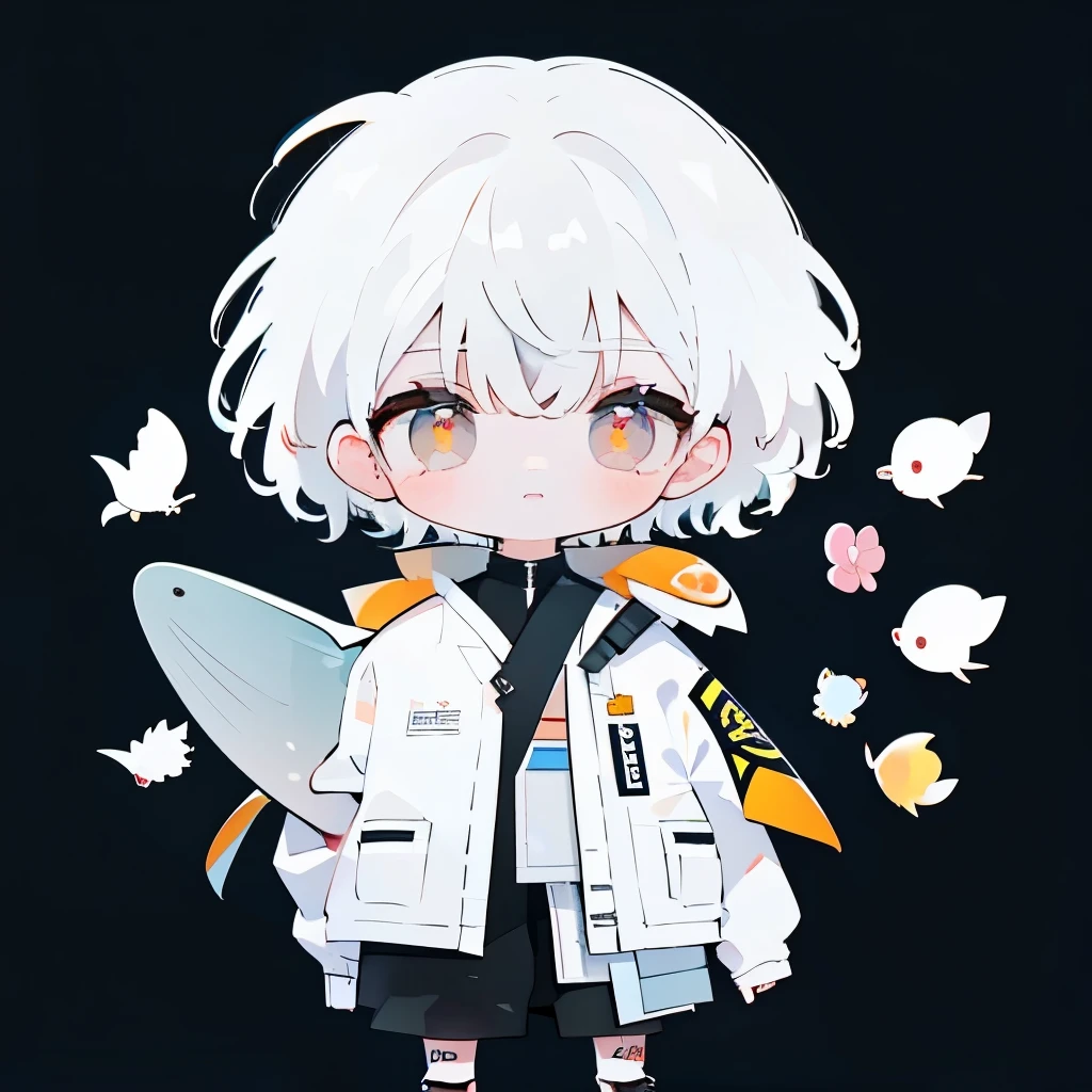 🦕🍊🐭,white  hair,Male ,Full body,Chibi,frontage、