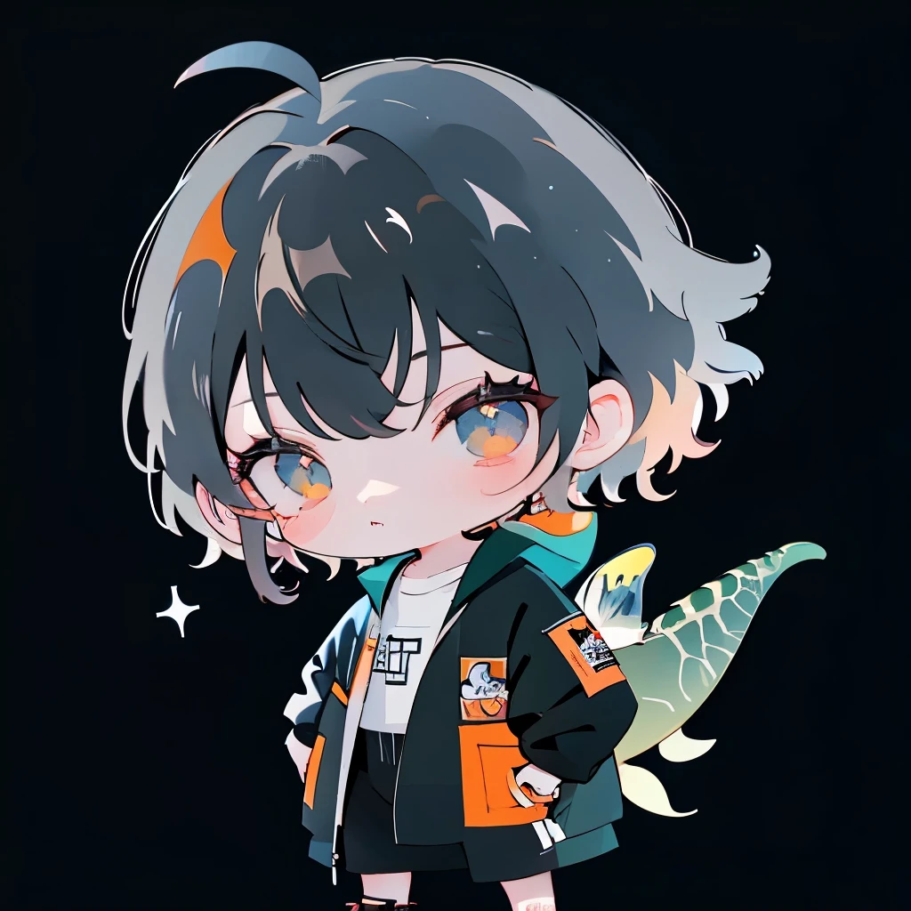 🦕🍊🐭,A dark-haired,Male ,Full body,Chibi,frontage、