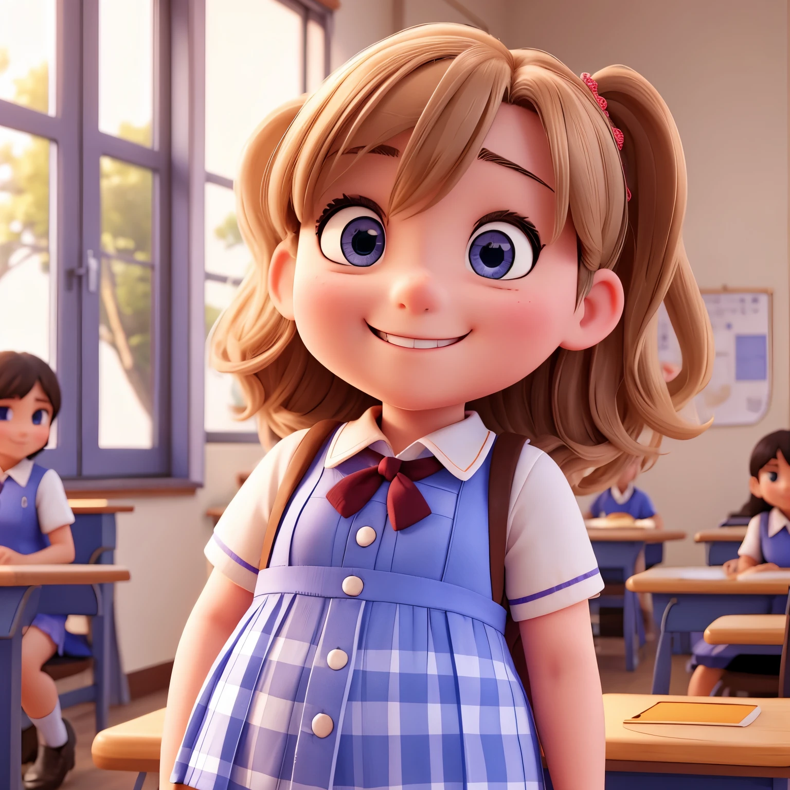 With smiling eyes、Narrowed eyes、Dressed in school uniform、Fat High School Girl