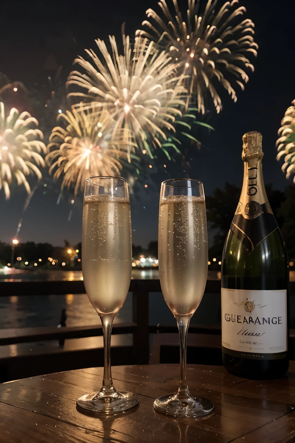 Fireworks and champagne glasses "Guten Rutsch"