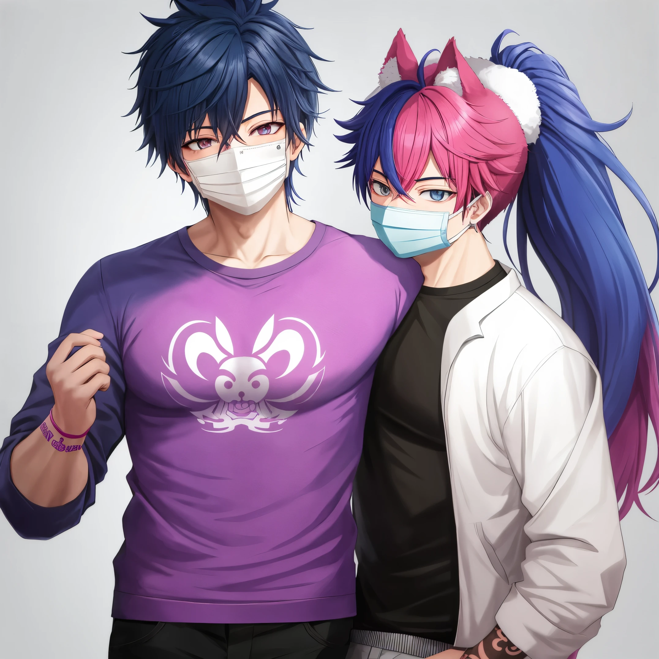 kemono1boy, on bisexual flag large hair, face mask, full tattoo, shirt