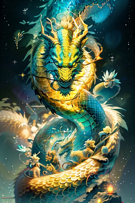 Making an illustration of the golden dragon god。Long as a snake、Facing up、Shōryū、Iridescent sky、shining light、Spirit、chakra、New Earth、Fantastical