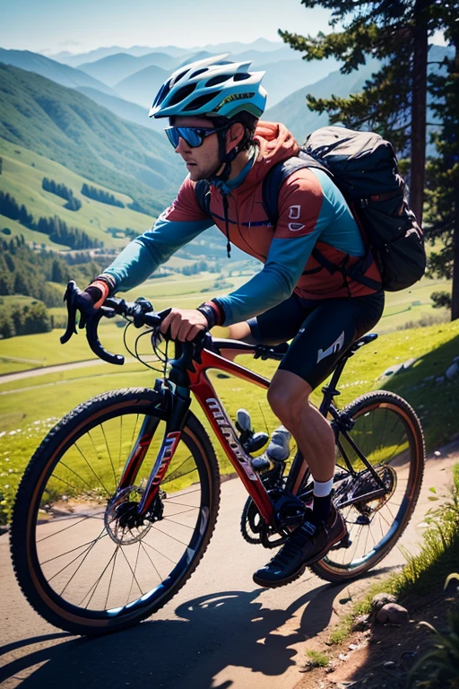 um homem em uma bicicleta de moutain bike full suspension, descendo uma montanha
