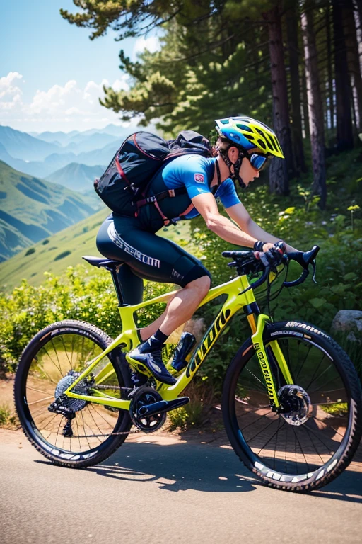 um homem em uma bicicleta de moutain bike full suspension, descendo uma montanha
