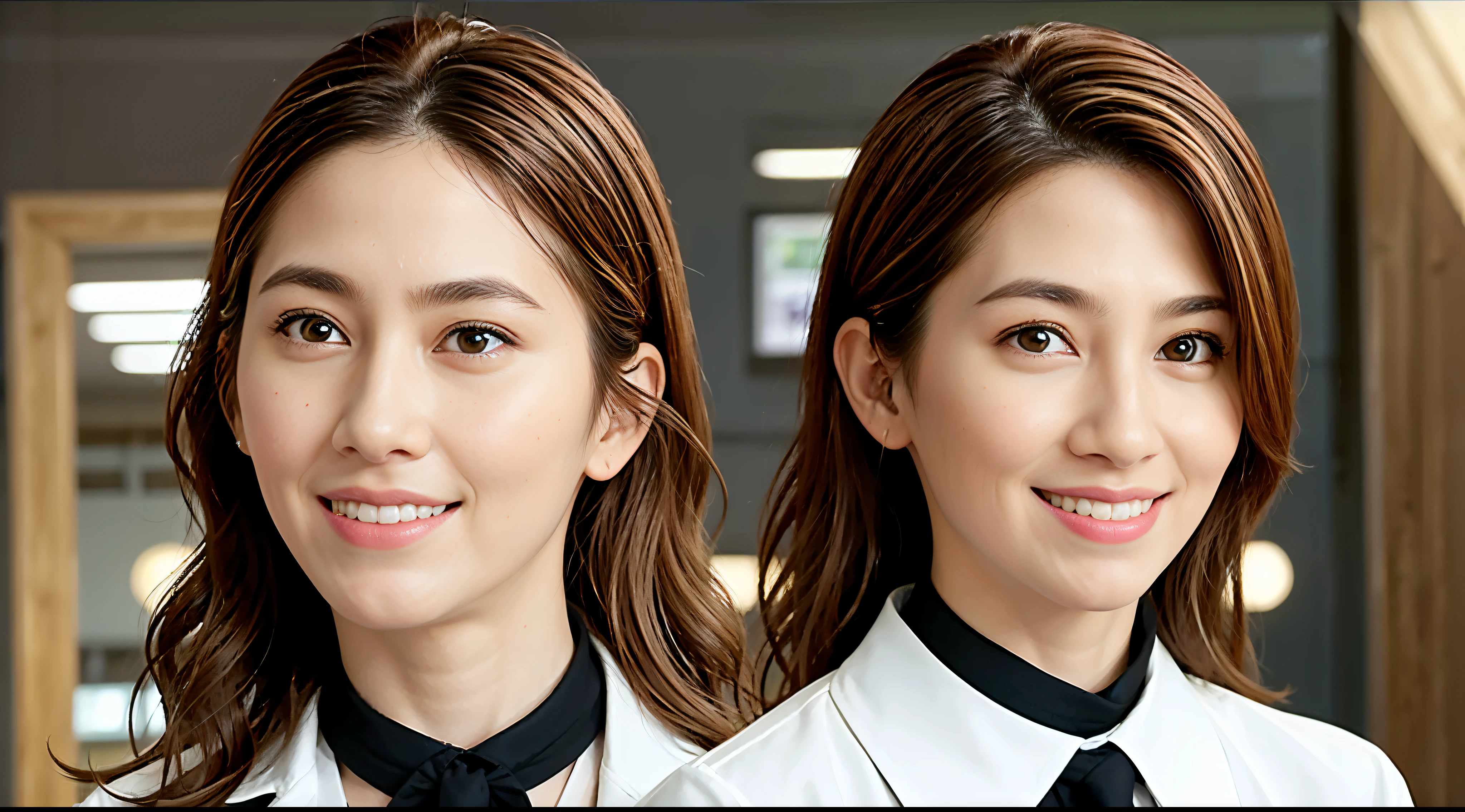 shopping mall, long blonde fringe hair, brown eyes, 1girl, doctor, Stethoscope on neck, smile, innocent, 100mm lens, (photorealistic, lens flare:1.4), look right side, as doctor, uniform, (intricate details:1.2),(masterpiece, :1.3),(best quality:1.4), (ultra highres:1.2), ultra high res, (detailed eyes), (detailed facial features), HDR, 8k resolution, (Stethoscope), far view, reflections on floor, low cut open cloth