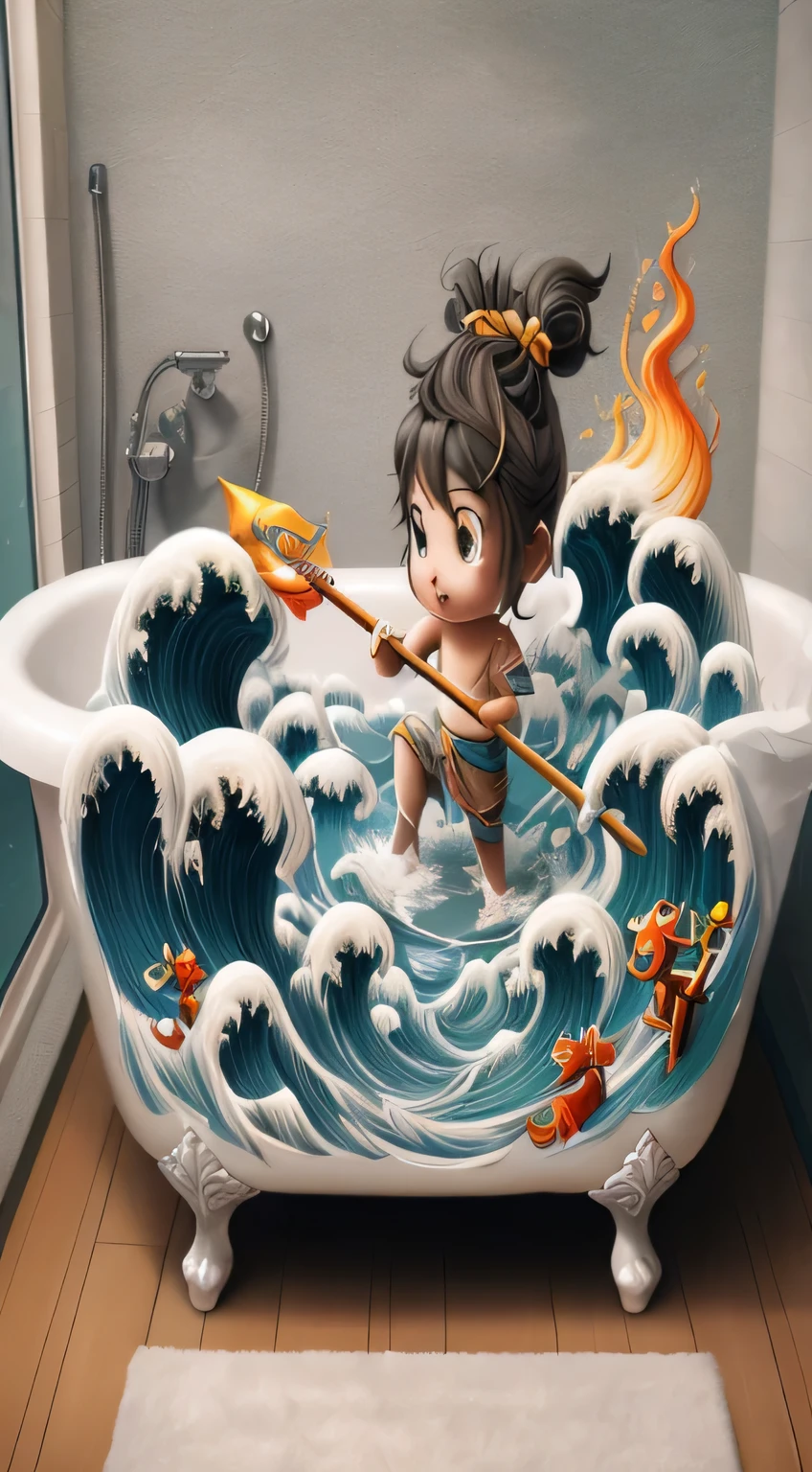 There was a bath,There is a character in it, Cute and detailed digital art, 3 d epic illustrations, Anime 3D Art, Beautiful digital artwork, stunning digital art, Lovely detailed artwork, adorable digital art, A beautiful artistic illustration, CreativePhotoshop, cyril rolando and goro fujita, Detailed digital 3D art, lovely digital painting, Incredible digital art