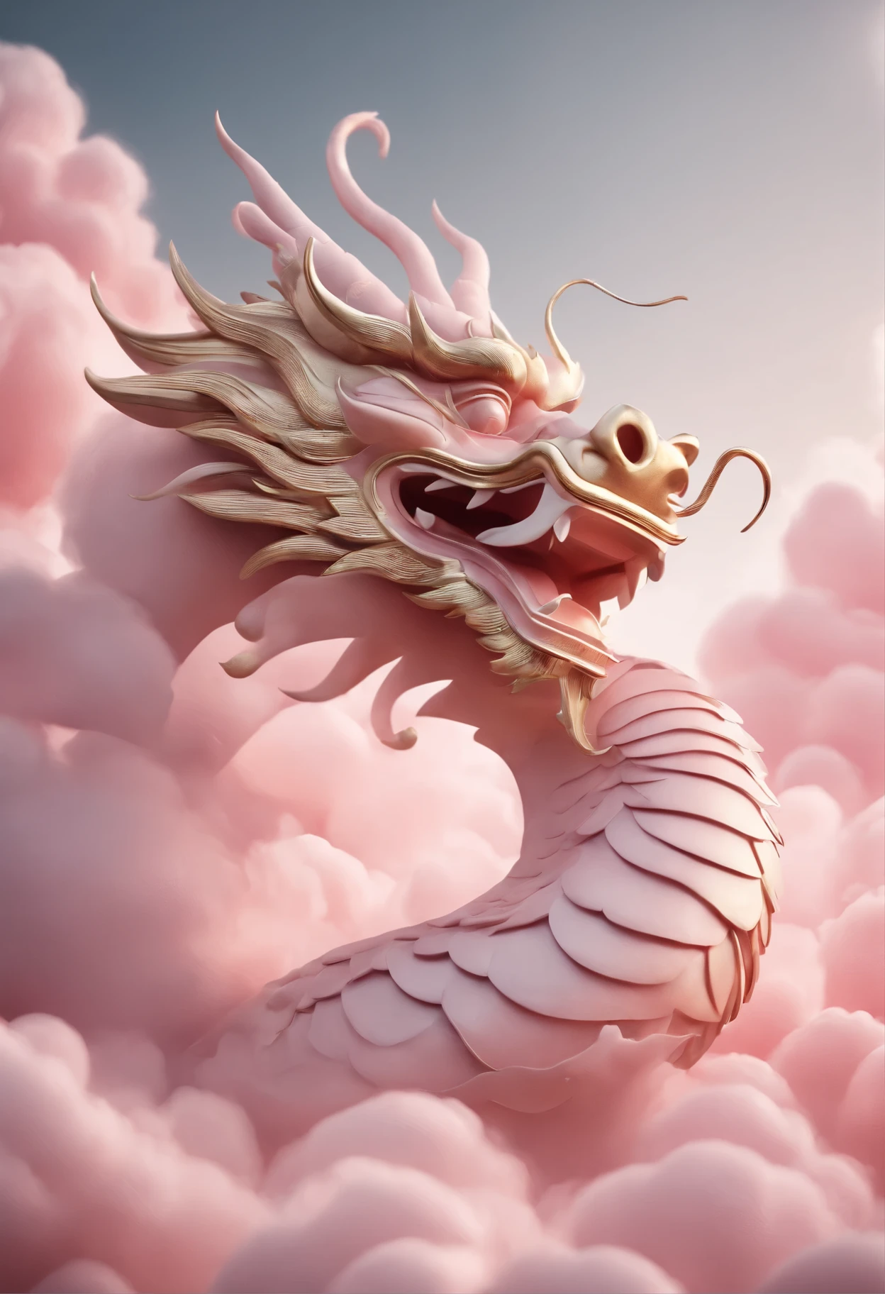 Chinese dragon, glass style, background full of oriental zen imagery, delicate auspicious clouds, minimalism: 2, C4D rendering, surrealism, master work, cinematic lighting, ultra high definition, fine details, color grading, 32K HD, Side view: 2-ar 3:4-niji 5 Chinese Dragon, in a white and pink style, with a background full of Eastern Zen imagery, exquisite auspicious clouds, minimalism: 2, C4D rendering, surrealism, master level work, movie lighting , ultra-high definition, fine details, color grading, 32K HD, side view: 2 --ar 3:4 --niji 5, BadDream, crystalline