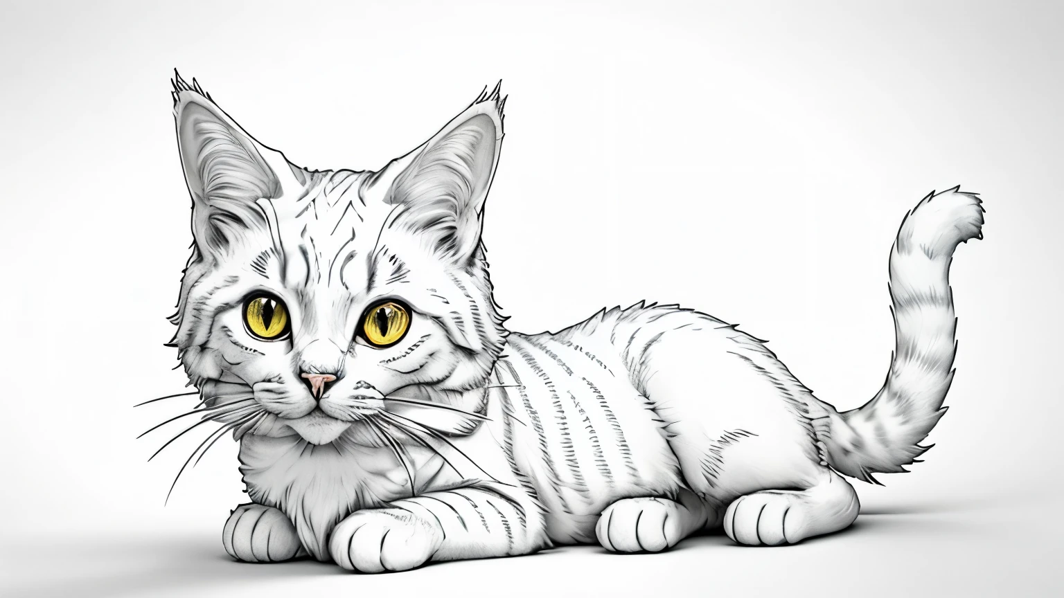 Lineart, identification on the cat's neck with the name LIS image drawing in black and white, gato filhote branco com olhos azuis deitado em pele branca fofa, arte digital detalhada bonito, arte digital peluda, arte digital bonito, arte peluda muito bonita, bonito 3 d render, arte de fantasia peluda, Retrato de personagem peludo, Arte peluda!!!, dramatic cinematic detailed fur, 8k arte detalhada de alta qualidade, Arte peluda, corpo inteiro