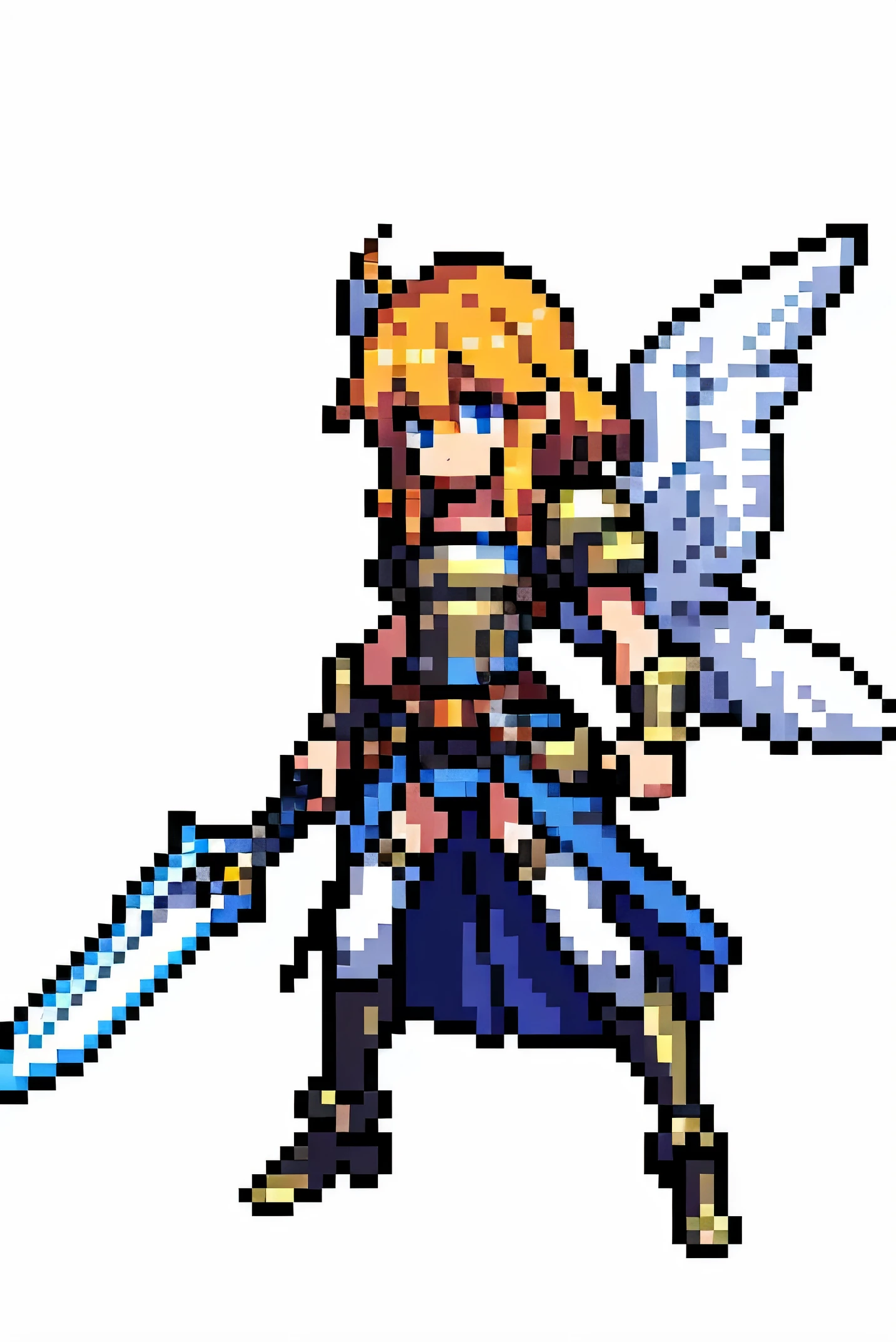 The brave Angel wings Sword in one hand opposite shield Pixel art Transparent background rightward