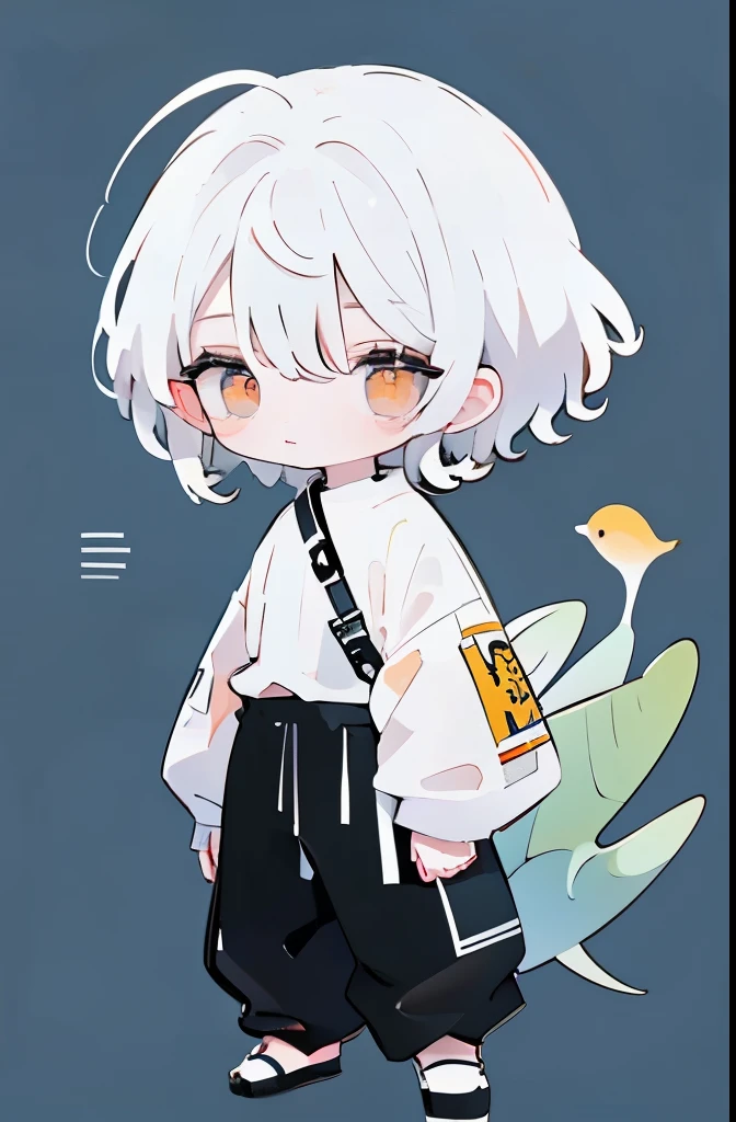 🦕🍊🐭,white  hair,Male child,Full body,Chibi,frontage、