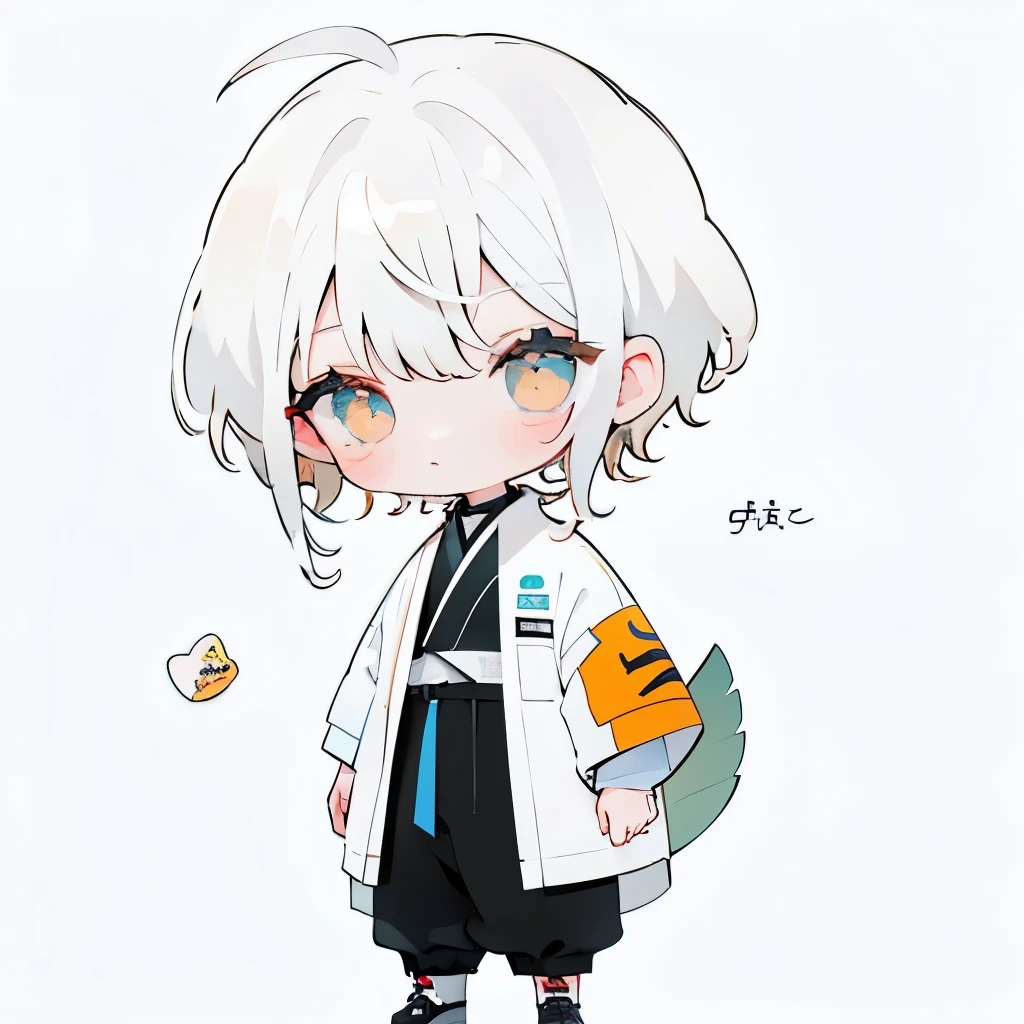 🦕🍊🐭,white  hair,Male ,Full body,Chibi,frontage、