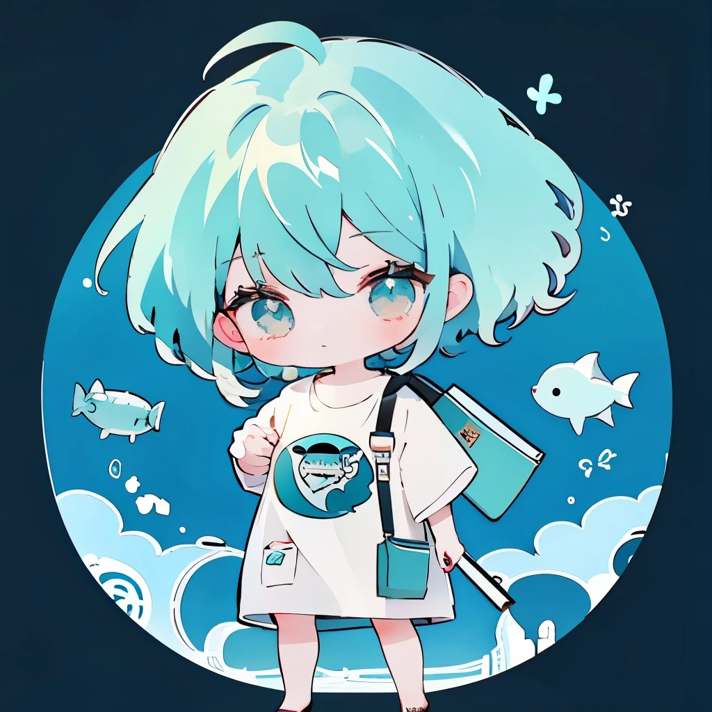 ⌚🐬🎨,Male child,Full body,Chibi,frontage、