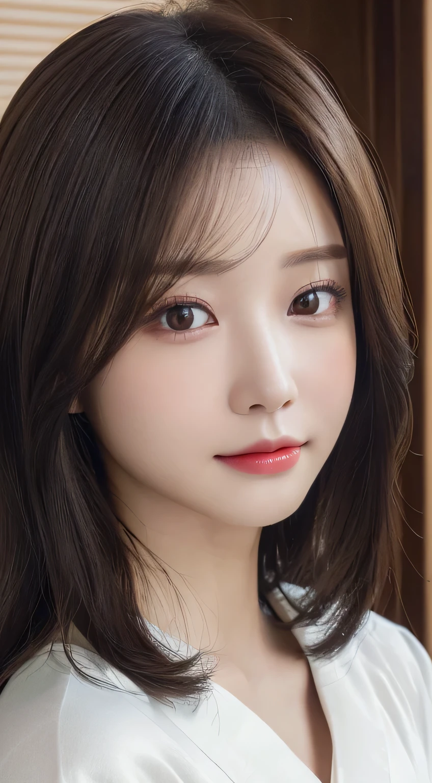 ((Kimono))、(age19、Lashes:0.5)、inside in room、(top-quality,masterpiece:1.3,超A high resolution,),(ultra-detailliert,Caustics),(Photorealsitic:1.4,RAW shooting,)Ultra-realistic capture,A highly detailed,high-definition16Kfor human skin、 Skin texture is natural、The skin looks healthy with an even tone、 Use natural light and color、(One Woman)、japanes,,kawaii,A dark-haired,Middle hair,(depth of fields、chromatic abberation、Wide range of lighting、Natural Shading)
