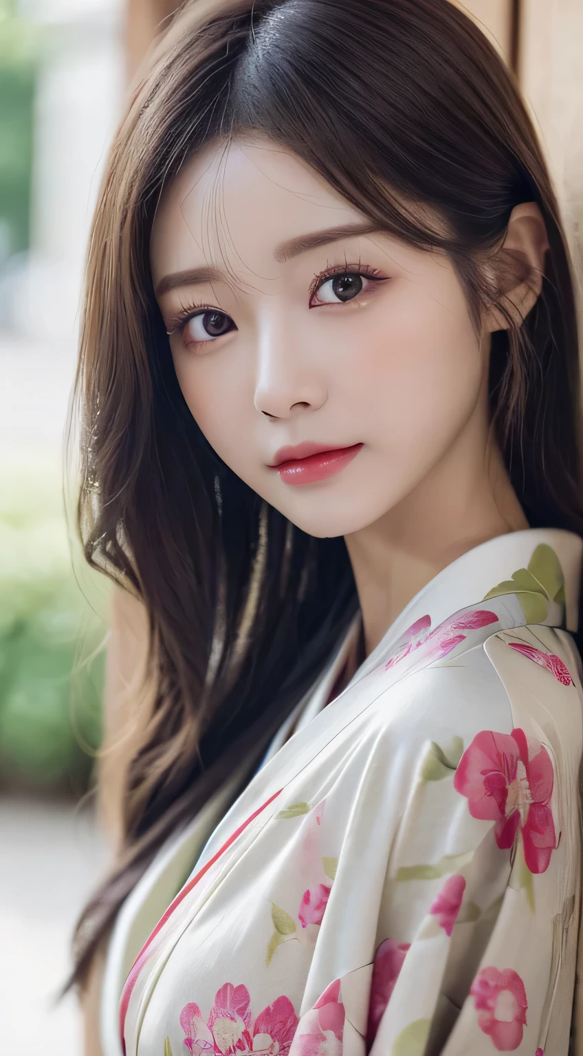 ((Kimono))、(age19、Lashes:0.5)、(top-quality,masterpiece:1.3,超A high resolution,),(ultra-detailliert,Caustics),(Photorealsitic:1.4,RAW shooting,)Ultra-realistic capture,A highly detailed,high-definition16Kfor human skin、 Skin texture is natural、The skin looks healthy with an even tone、 Use natural light and color、(One Woman)、japanes,,kawaii,A dark-haired,Middle hair,(depth of fields、chromatic abberation、Wide range of lighting、Natural Shading)