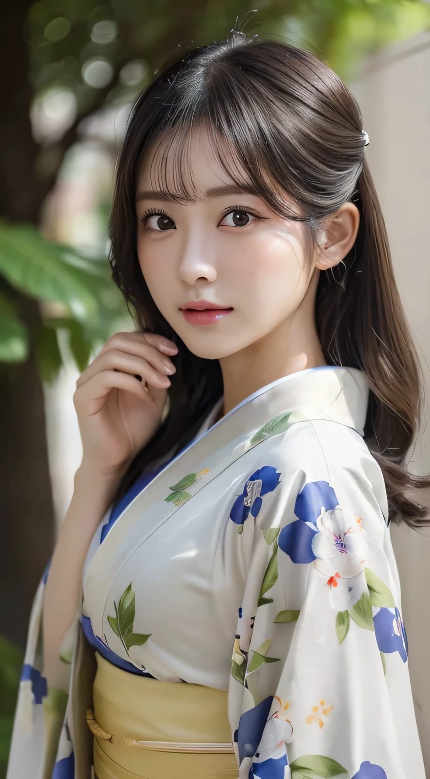 ((Kimono))、(age19、Lashes:0.1)、(top-quality,masterpiece:1.3,超A high resolution,),(ultra-detailliert,Caustics),(Photorealsitic:1.4,RAW shooting,)Ultra-realistic capture,A highly detailed,high-definition16Kfor human skin、 Skin texture is natural、The skin looks healthy with an even tone、 Use natural light and color、(One Woman)、japanes,,kawaii,A dark-haired,Middle hair,(depth of fields、chromatic abberation、Wide range of lighting、Natural Shading)