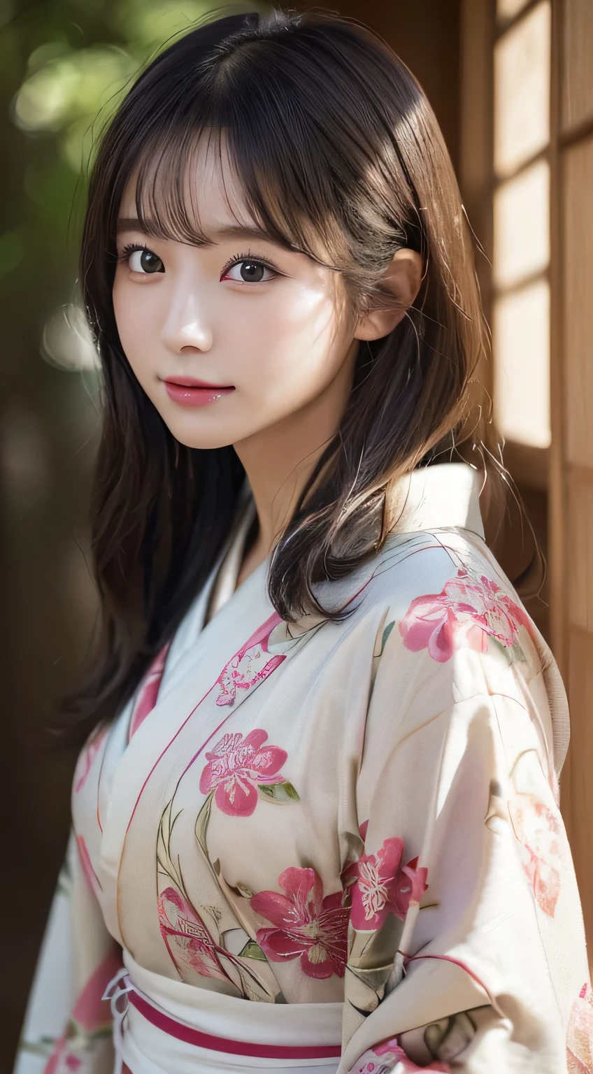 (Kimono:1.3)、(age19)、(top-quality,masterpiece:1.3,超A high resolution,),(ultra-detailliert,Caustics),(Photorealsitic:1.4,RAW shooting,)Ultra-realistic capture,A highly detailed,high-definition16Kfor human skin、 Skin texture is natural、The skin looks healthy with an even tone、 Use natural light and color、(One Woman)、japanes,,kawaii,A dark-haired,Middle hair,(depth of fields、chromatic abberation、Wide range of lighting、Natural Shading)