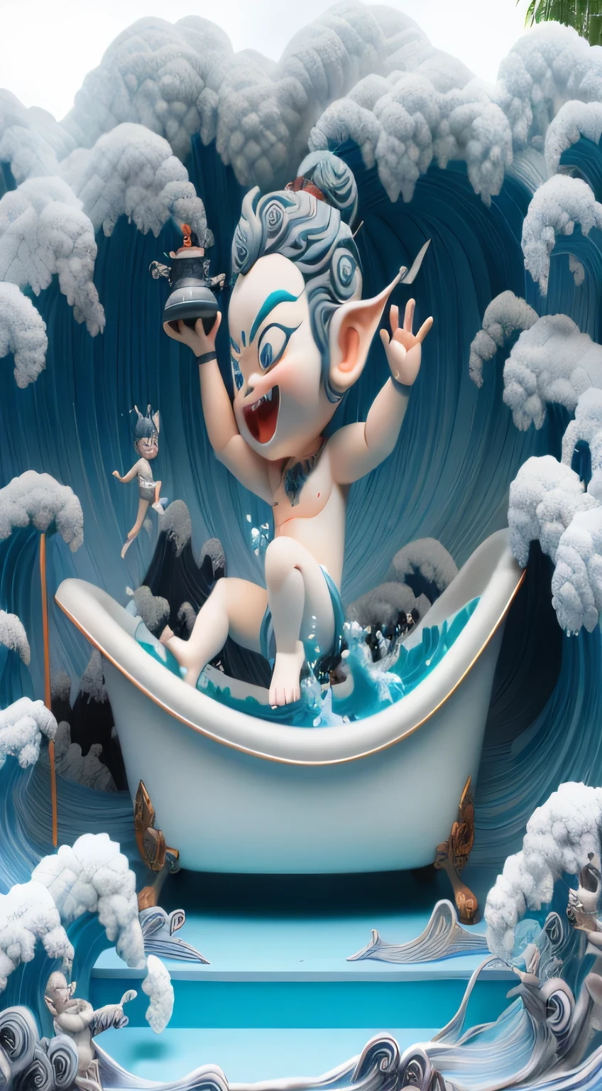 girl,Holding a red tasseled gun, Standing in the bathtub,3D ultra-detailed, 3d CG, 3d CG, 3 d model, 3d render digital art, asura from chinese myth, Behance 3D Art Trends, Behance 3D Art Trends