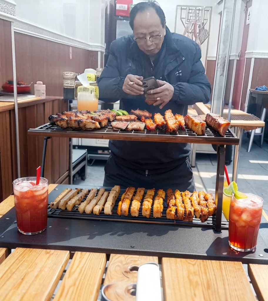 Stacked barbecue,Various drinks,delicacies