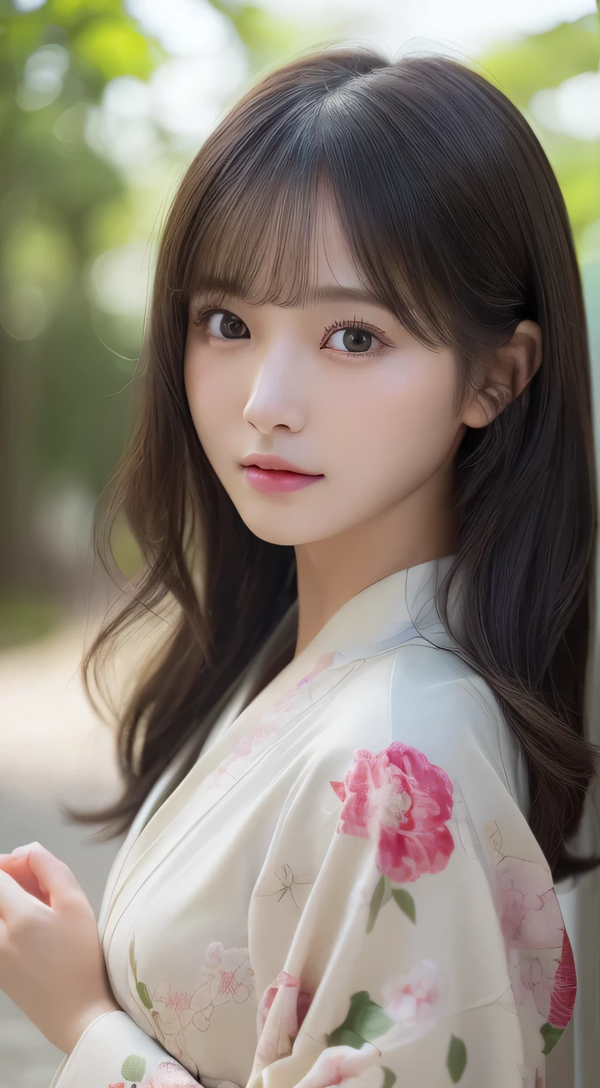 (Kimono with attention to detail)、(age19)、(top-quality,masterpiece:1.3,超A high resolution,),(ultra-detailliert,Caustics),(Photorealsitic:1.4,RAW shooting,)Ultra-realistic capture,A highly detailed,high-definition16Kfor human skin、 Skin texture is natural、、The skin looks healthy with an even tone、 Use natural light and color、(One Woman)、japanes,,kawaii,A dark-haired,Middle hair,(depth of fields、chromatic abberation、、Wide range of lighting、Natural Shading、)、
