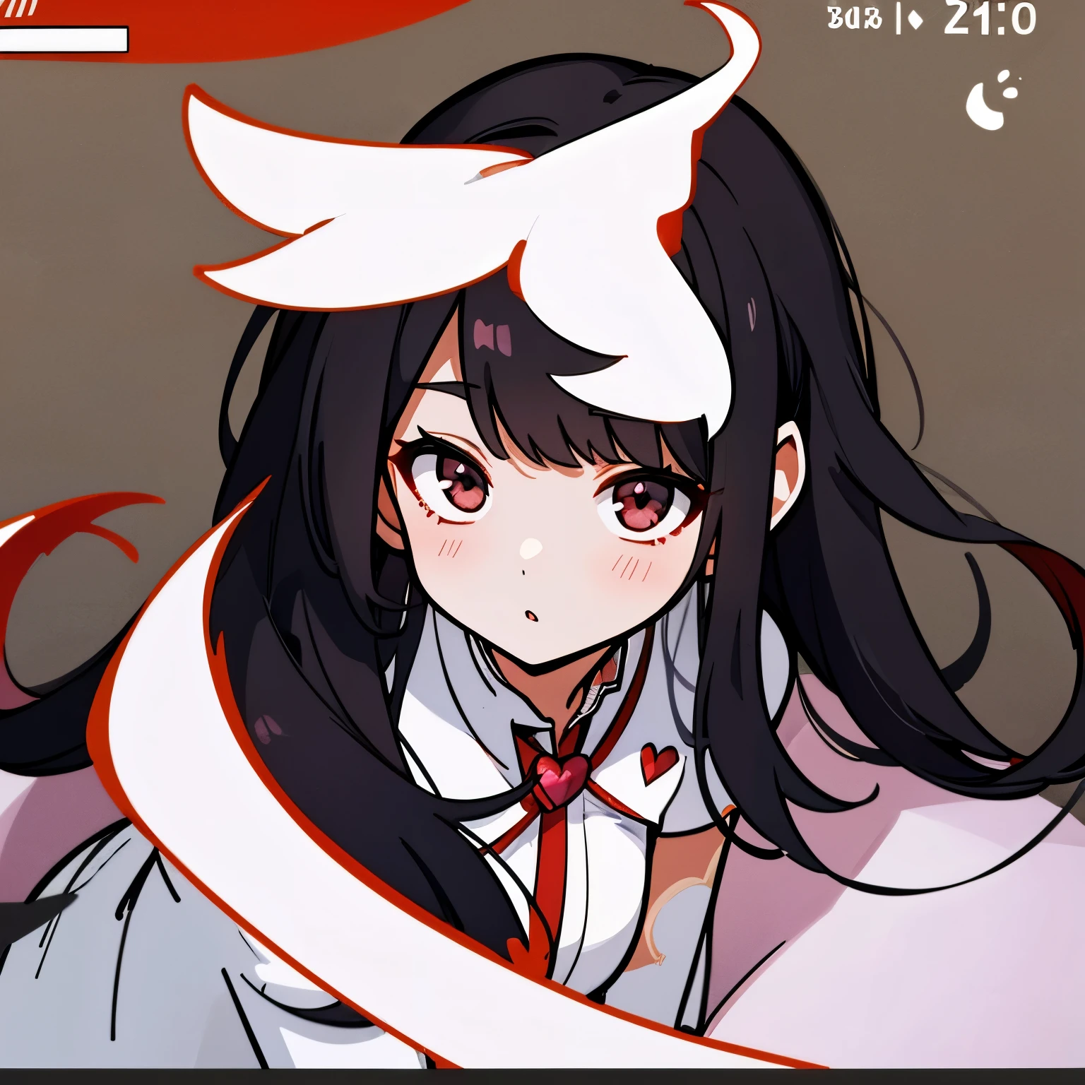Yandere Simulator screencap of a female with straight long black hair, almost completely white skin color, dark brown eyes, heart face shape. Yandere Simulator Yanderedev screencap