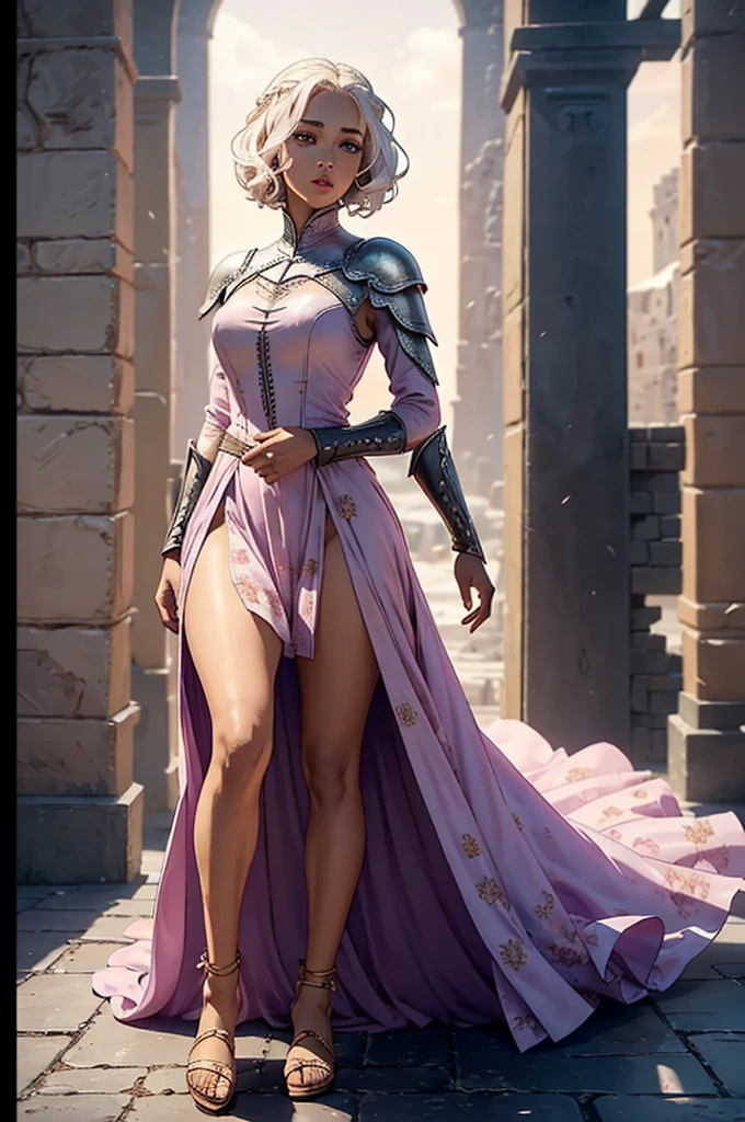 ((Instagram photo)) Full-length photo of a 28-year-old beauty ((African female superhero costume)) Strong ((girlboss)) ferocious in ((The series "Game of Thrones" and the fictional city of Westeros)) (high skin detail:1.2) 8K UHD, dslr, soft-lighting, hiquality, Film grain ((Amateur photography))there is a woman in a dress that is standing on a bed, opened dress, soft silk dress, romantic dress, light half opened dress, wearing an elegant dress, flowing dress, flowing sakura silk, beautiful silky dress, beautiful soft silky dress, 🤬 🤮 💕 🎀, wearing pink floral gown, wearing dress, wearing a flowing dress, beautiful aesthetic