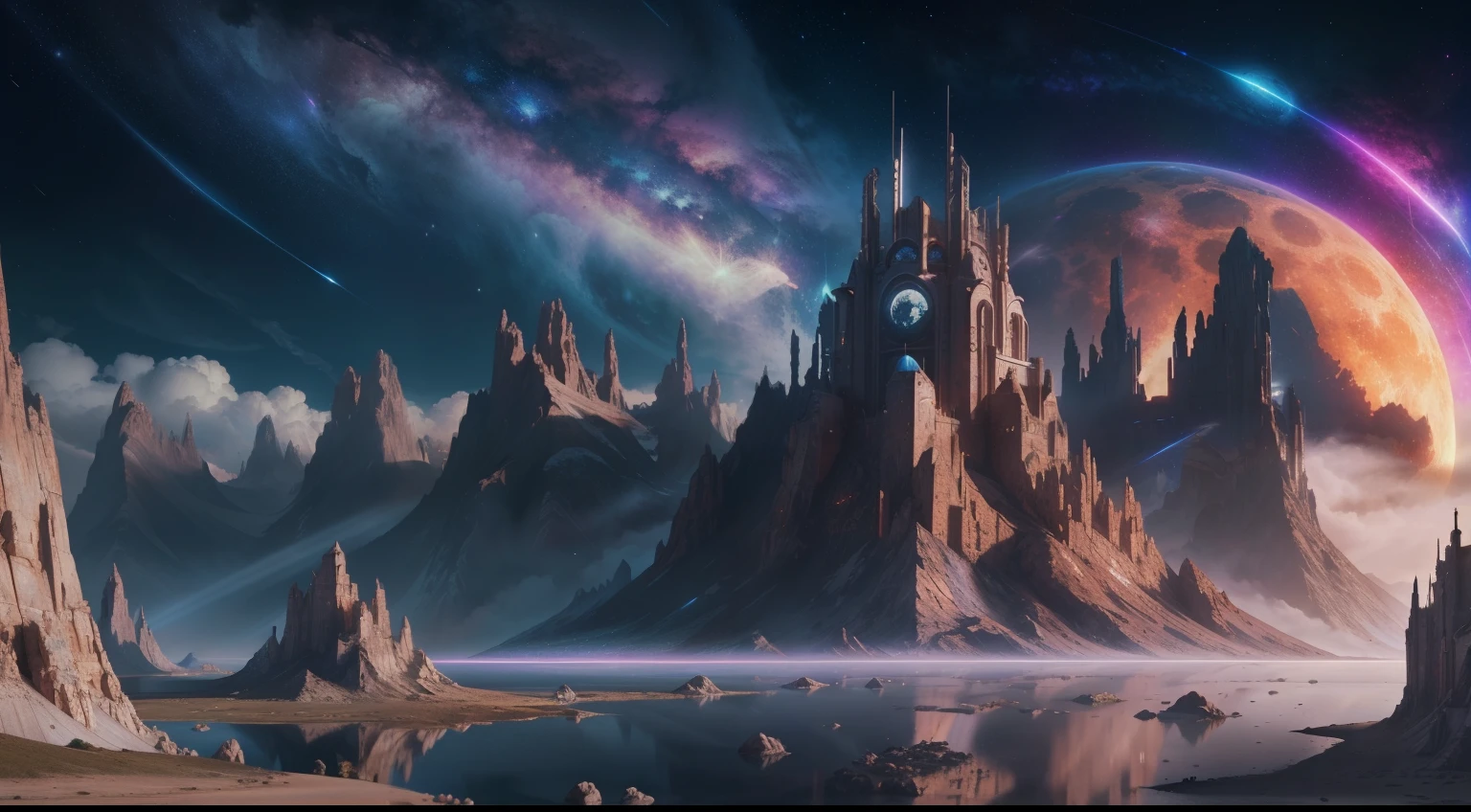 grupo de astronautas construyendo un edificio en la superficie de la luna, arte digital altamente detallado 4K, fondo de pantalla 4K HD muy detallado, impressive fantasy landscape, sci-fi fantasy desktop wallpaper, fondo de pantalla de escritorio de Unreal Engine 4K, Arte digital detallado 4K, sci-fi fantasy wallpaper, Dreamy epic fantasy landscape, pintura digital mate 4K HD, obras de arte impresionantes de 8K