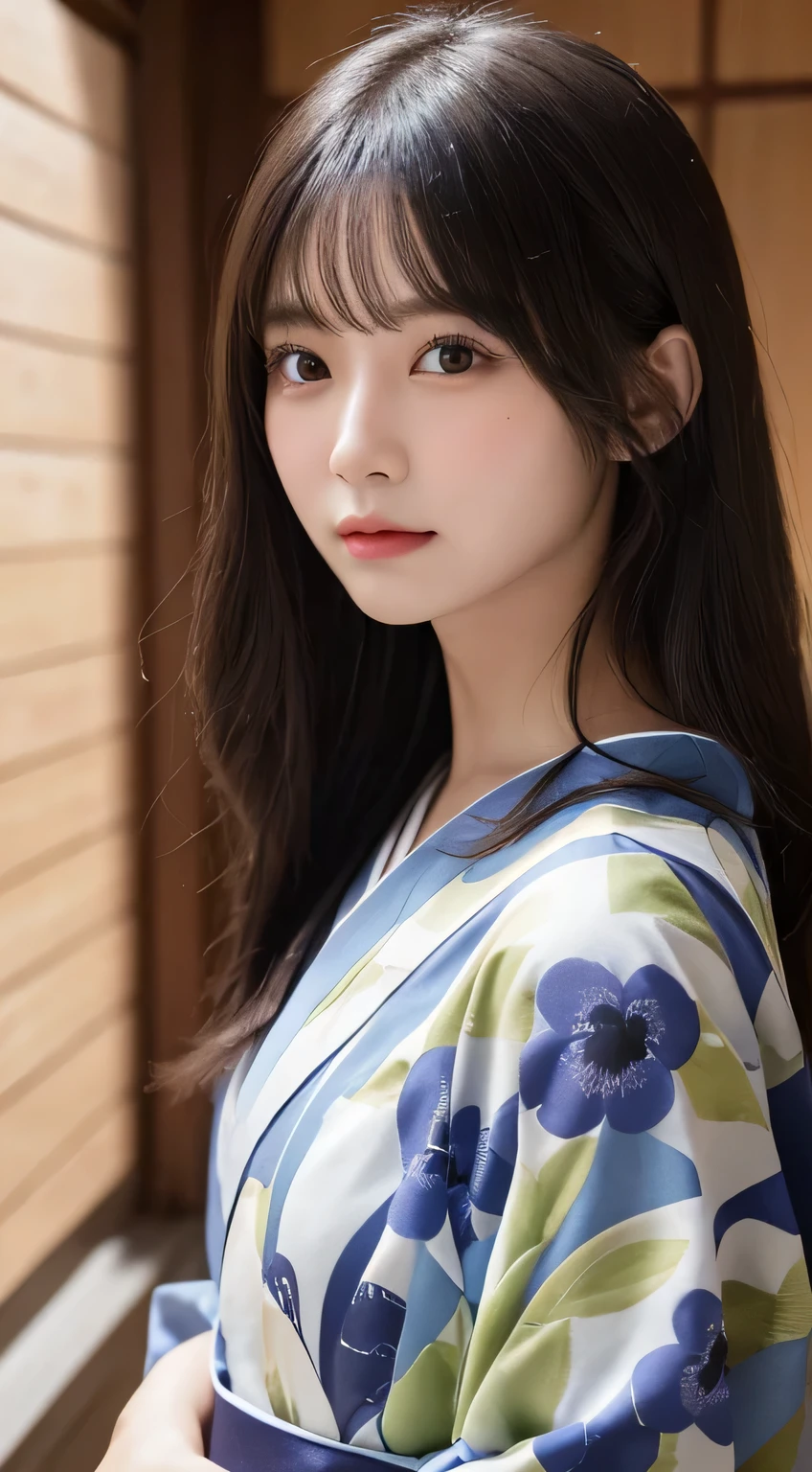 (Kimono,19)、(top-quality,masterpiece:1.3,超A high resolution,),(ultra-detailliert,Caustics),(Photorealsitic:1.4,RAW shooting),Ultra-realistic capture,A highly detailed,high-definition16Kfor human skin、 Skin texture is natural、The skin looks healthy with an even tone、 Use natural light and color、 Anatomically correct、One Woman,japanes,,kawaii,A dark-haired,Middle hair,(depth of fields、chromatic abberation、Wide range of lighting、Natural Shading)