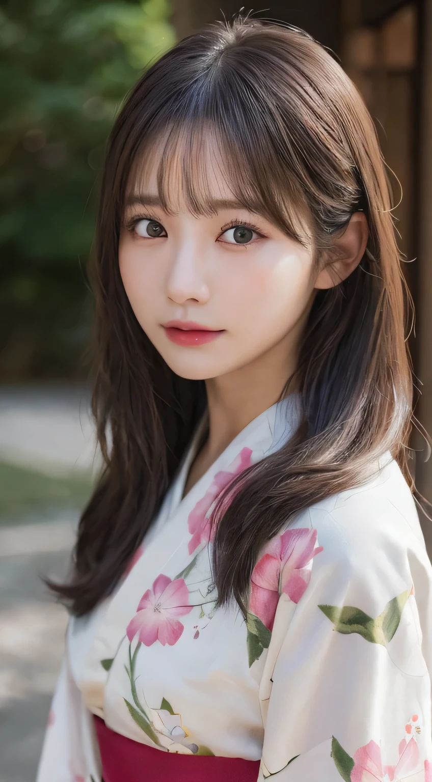 (Wear the kimono correctly,age19,no-makeup)、(top-quality,​masterpiece:1.3,超A high resolution,),(ultra-detailliert,Caustics),(Photorealsitic:1.4,RAW shooting),Ultra-realistic capture,A highly detailed,high-definition16Kfor human skin、 Skin texture is natural、The skin looks healthy with an even tone、 Use natural light and color、 Anatomically correct、One Woman,japanes,,kawaii,A dark-haired,Middle hair,(depth of fields、chromatic abberation、Wide range of lighting、Natural Shading)