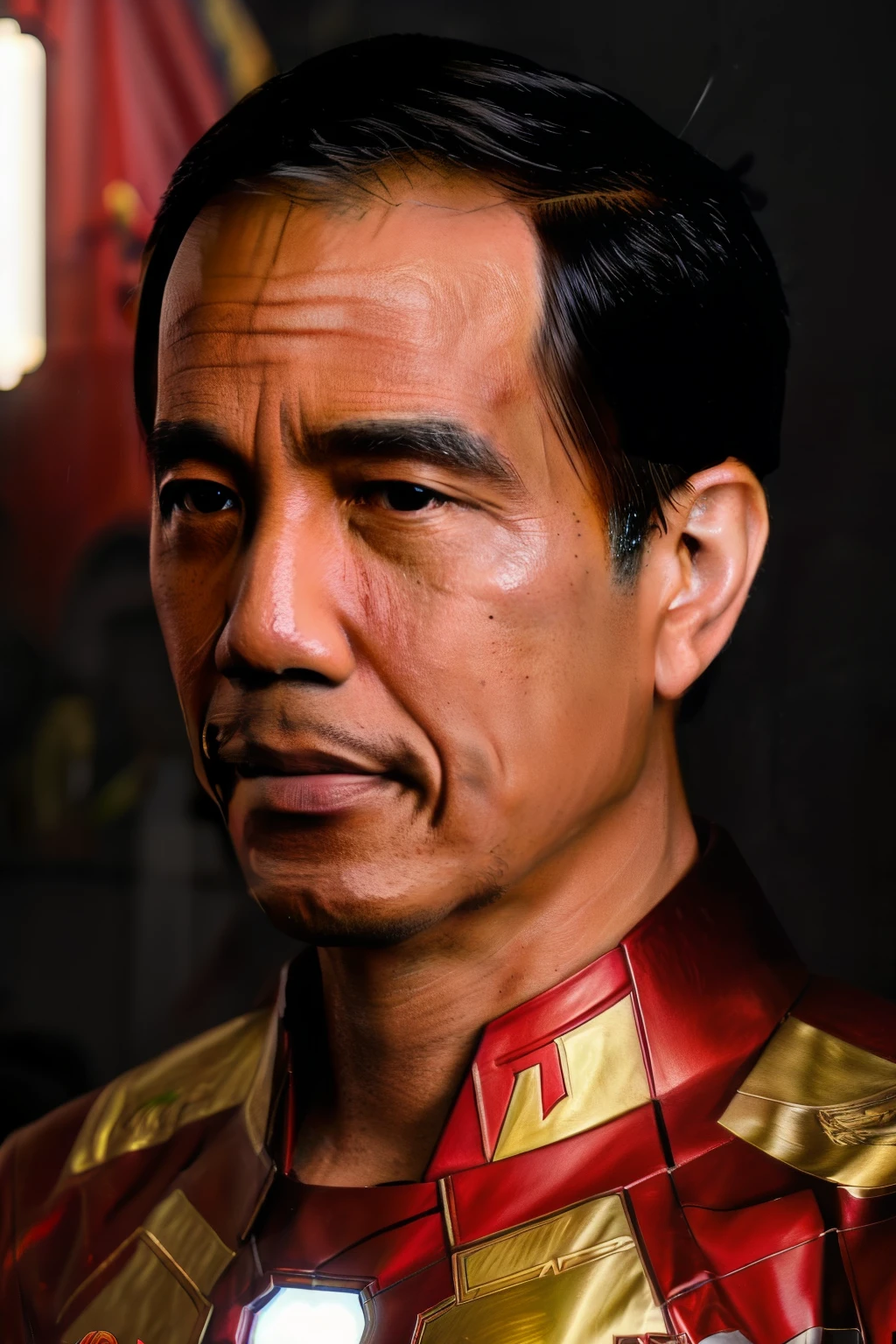 ((jokowi)) as Iron Man, portrait, highly detailed, digital painting, artstation, concept art, smooth, sharp focus, illustration, cinematic lighting, art by artgerm and greg rutkowski and alphonse mucha
