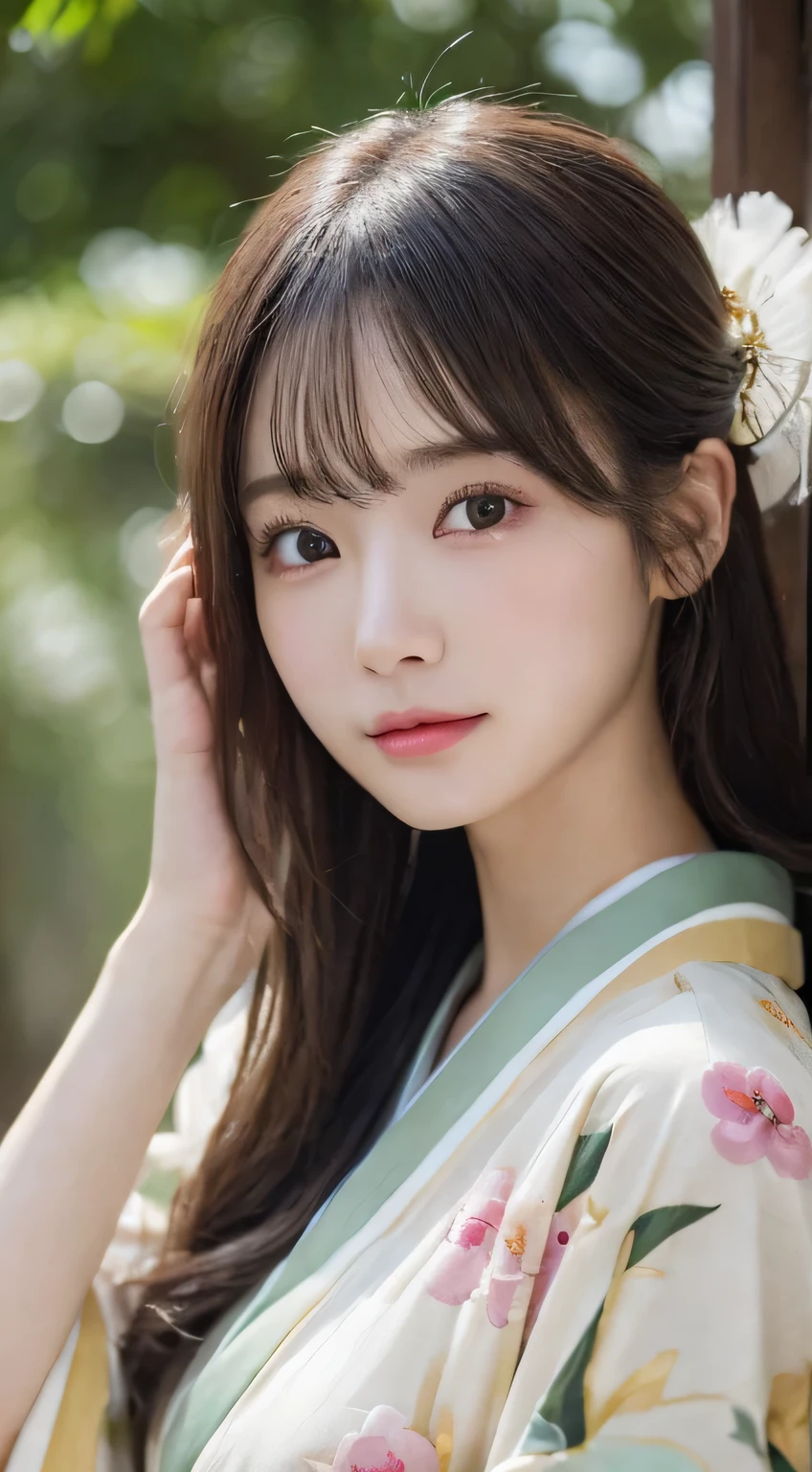 (Wear the kimono correctly,age19,no-makeup)、(top-quality,masterpiece:1.3,超A high resolution,),(ultra-detailliert,Caustics),(Photorealsitic:1.4,RAW shooting),Ultra-realistic capture,A highly detailed,high-definition16Kfor human skin、 Skin texture is natural、The skin looks healthy with an even tone、 Use natural light and color、 Anatomically correct、One Woman,japanes,,kawaii,A dark-haired,Middle hair,(depth of fields、chromatic abberation、Wide range of lighting、Natural Shading)