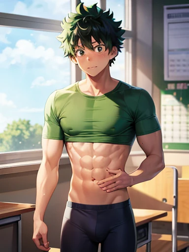 [1 boy] , [masterpiece] , shy , sweaty , exercise, (heavy sweat) , young boy! ,[] , japanese anime , show abs , bicep , orange short hair , innocent , muscle, cute , lewd , student , classroom , student pant , under sunlight , hot , shota , shotacon , ecchi , sexy , topless , wear shorts , male