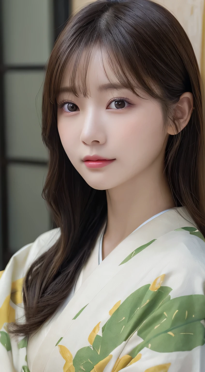 (Kimono,age19,no-makeup)、(top-quality,masterpiece:1.3,超A high resolution,),(ultra-detailliert,Caustics),(Photorealsitic:1.4,RAW shooting),Ultra-realistic capture,A highly detailed,high-definition16Kfor human skin、 Skin texture is natural、The skin looks healthy with an even tone、 Use natural light and color、 Anatomically correct、One Woman,japanes,,kawaii,A dark-haired,Middle hair,(depth of fields、chromatic abberation、Wide range of lighting、Natural Shading)