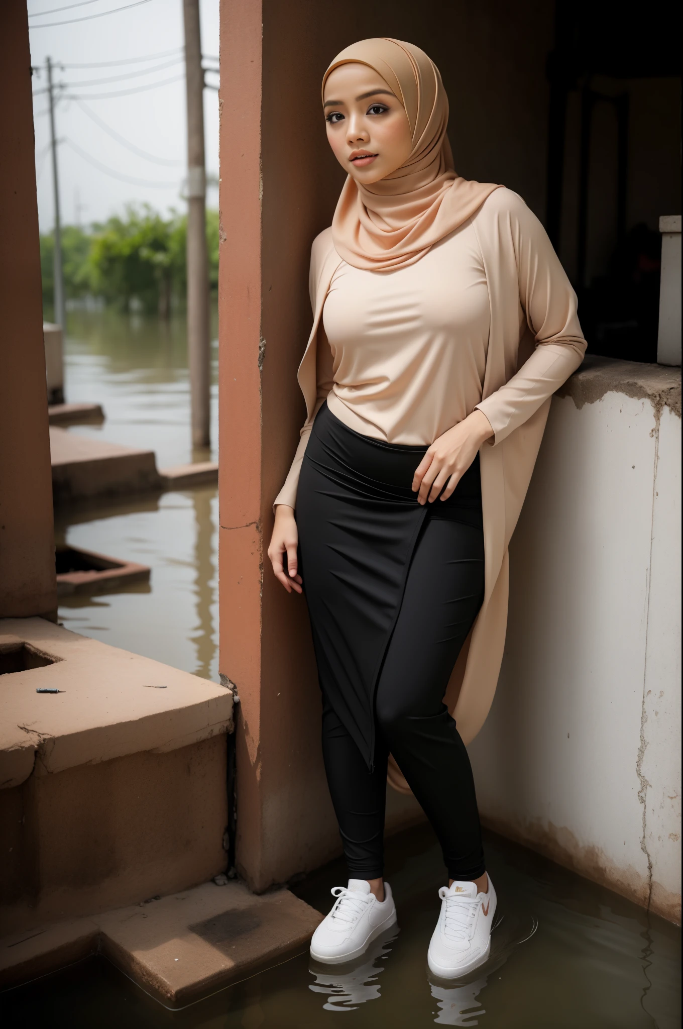 ((HIJAB MALAY GIRL)), (PROSTITUTION CENTER ). HUGE BREAS, NIPPLES, SNEAKERS NIKE, NET STOCKINGS. A VILLAGE THAT WAS FLOODED BY WATER.