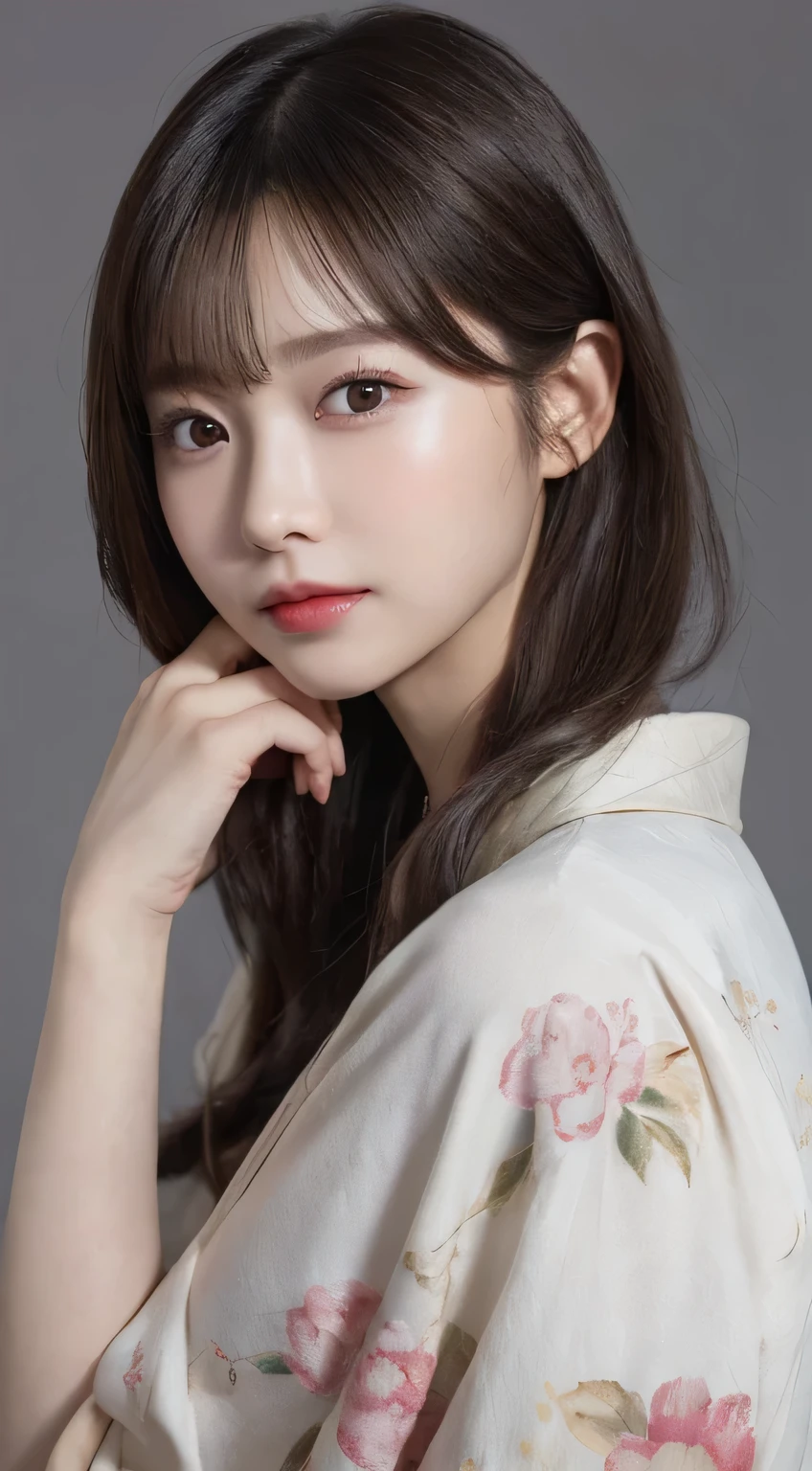 (Kimono,age19,no-makeup)、(top-quality,masterpiece:1.3,超A high resolution,),(ultra-detailliert,Caustics),(Photorealsitic:1.4,RAW shooting),Ultra-realistic capture,A highly detailed,high-definition16Kfor human skin、 Skin texture is natural、The skin looks healthy with an even tone、 Use natural light and color、 Anatomically correct、One Woman,japanes,,kawaii,A dark-haired,Middle hair,(depth of fields、chromatic abberation、Wide range of lighting、Natural Shading)