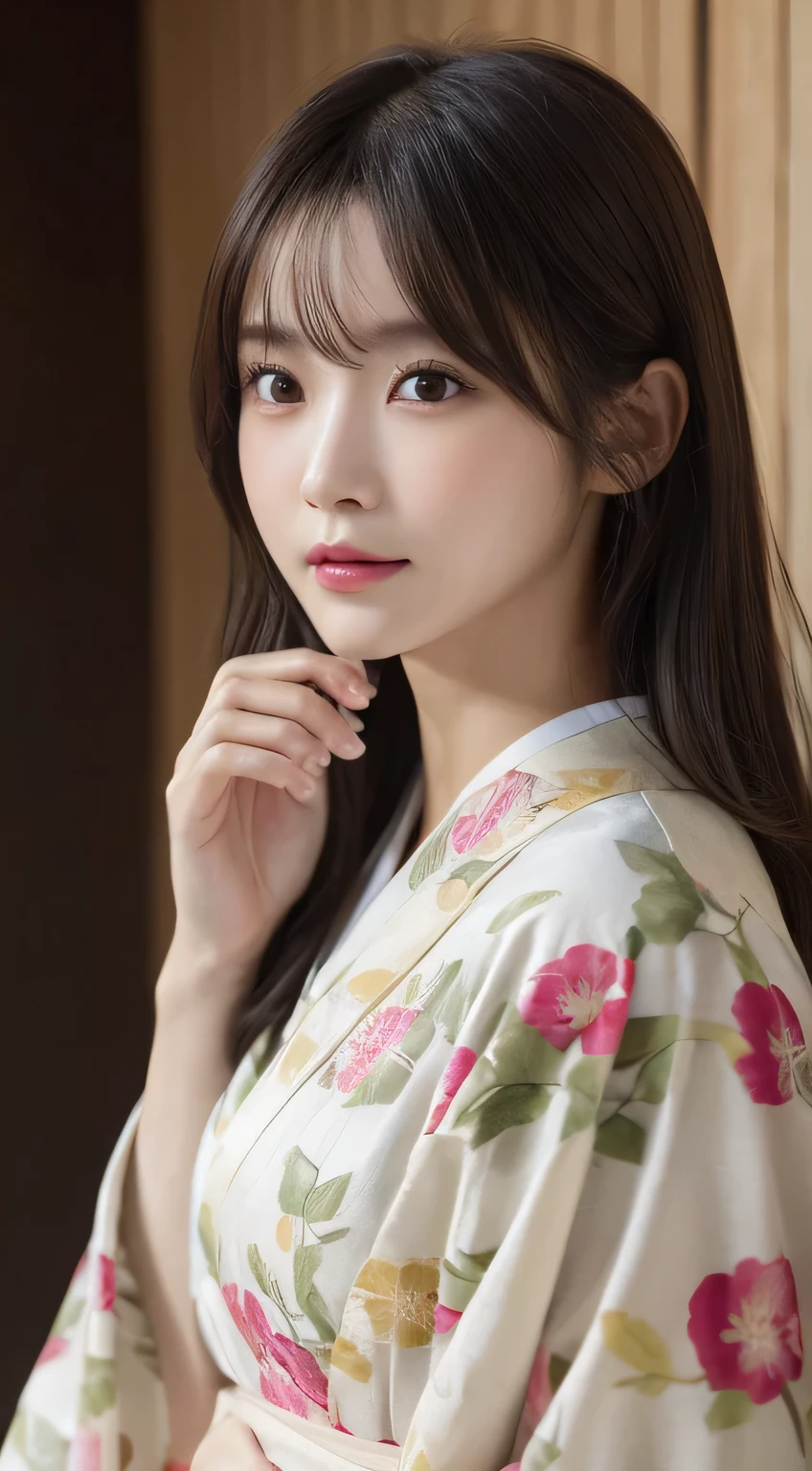 (Wear the kimono correctly,age19,no-makeup)、(top-quality,masterpiece:1.3,超A high resolution,),(ultra-detailliert,Caustics),(Photorealsitic:1.4,RAW shooting),Ultra-realistic capture,A highly detailed,high-definition16Kfor human skin、 Skin texture is natural、The skin looks healthy with an even tone、 Use natural light and color、 Anatomically correct、One Woman,japanes,,kawaii,A dark-haired,Middle hair,(depth of fields、chromatic abberation、Wide range of lighting、Natural Shading)