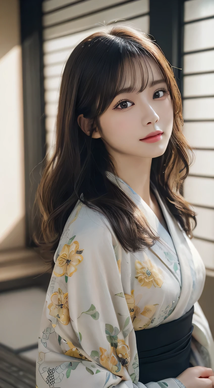 (Wear the kimono correctly,age19,no-makeup)、(top-quality,masterpiece:1.3,超A high resolution,),(ultra-detailliert,Caustics),(Photorealsitic:1.4,RAW shooting),Ultra-realistic capture,A highly detailed,high-definition16Kfor human skin、 Skin texture is natural、The skin looks healthy with an even tone、 Use natural light and color、 Anatomically correct、One Woman,japanes,,kawaii,A dark-haired,Middle hair,(depth of fields、chromatic abberation、Wide range of lighting、Natural Shading)