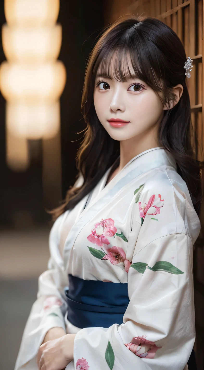 (Wear the kimono correctly,age19,no-makeup)、(top-quality,​masterpiece:1.3,超A high resolution,),(ultra-detailliert,Caustics),(Photorealsitic:1.4,RAW shooting),Ultra-realistic capture,A highly detailed,high-definition16Kfor human skin、 Skin texture is natural、The skin looks healthy with an even tone、 Use natural light and color、 Anatomically correct、One Woman,japanes,,kawaii,A dark-haired,Middle hair,(depth of fields、chromatic abberation、Wide range of lighting、Natural Shading)
