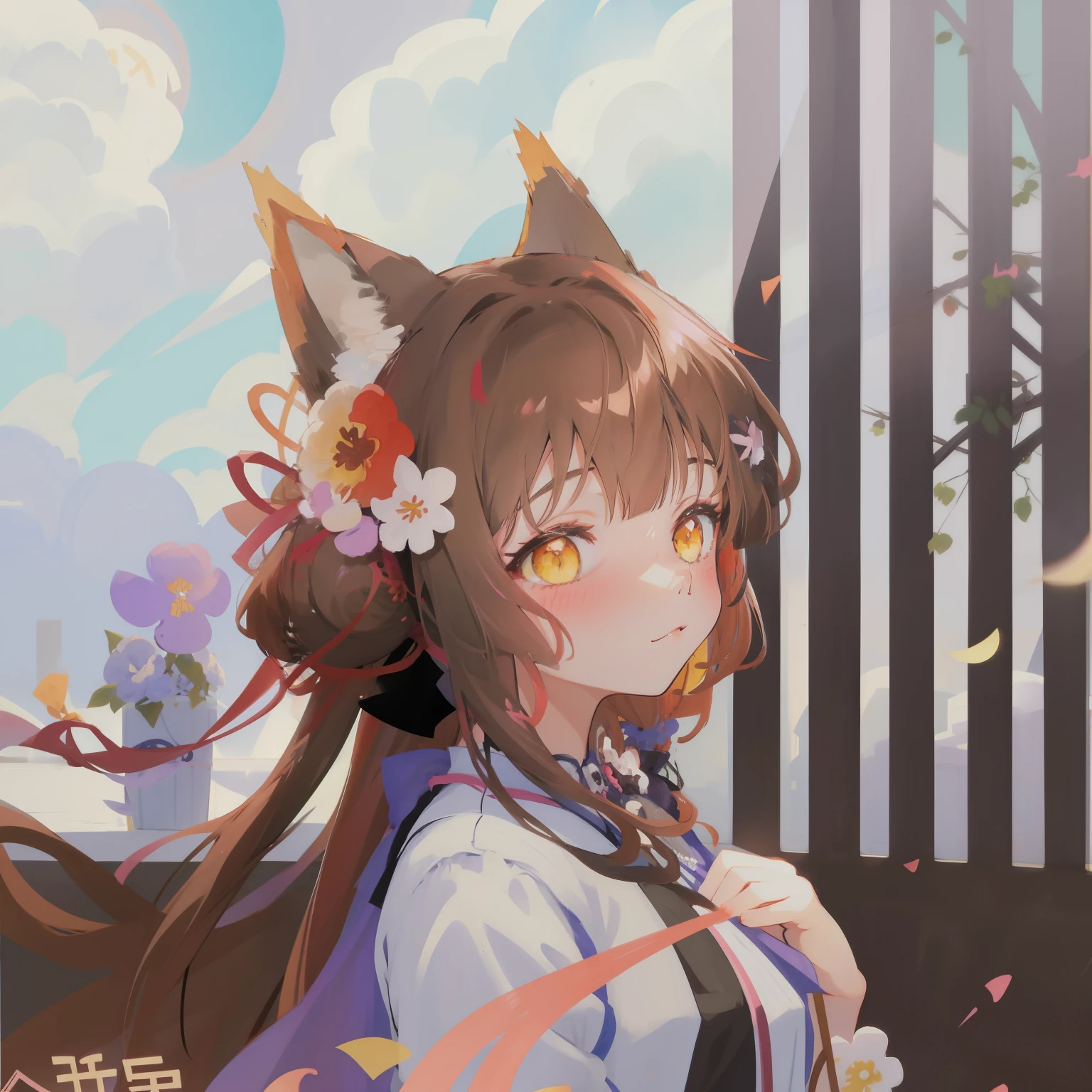 anime Girl with cat ears and flowers in her hair, beautiful anime catgirl, cute anime catgirl, very beautiful anime cat girl, anime Girl with cat ears, a beautiful anime portrait, Anime cute art style, anime catgirl, anime cat, Anime style 4k, guweiz, [ 4K digital art ]!!, Girl with cat ears, by Shitao