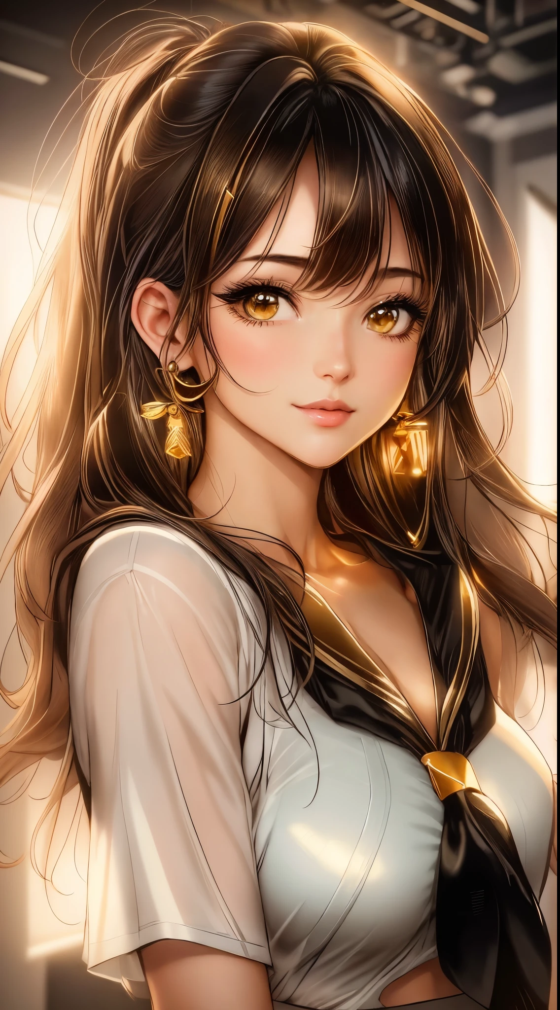 arafed image of a sexy posing together in a window, seductive tifa lockhart portrait, tifa, tifa lockhart, tifa lockheart, tifa lockhart portrait, glamorous tifa lockheart, portrait of tifa lockhart, tifa lockhart with Black and gold hair, range murata and artgerm, 8k high quality detailed art