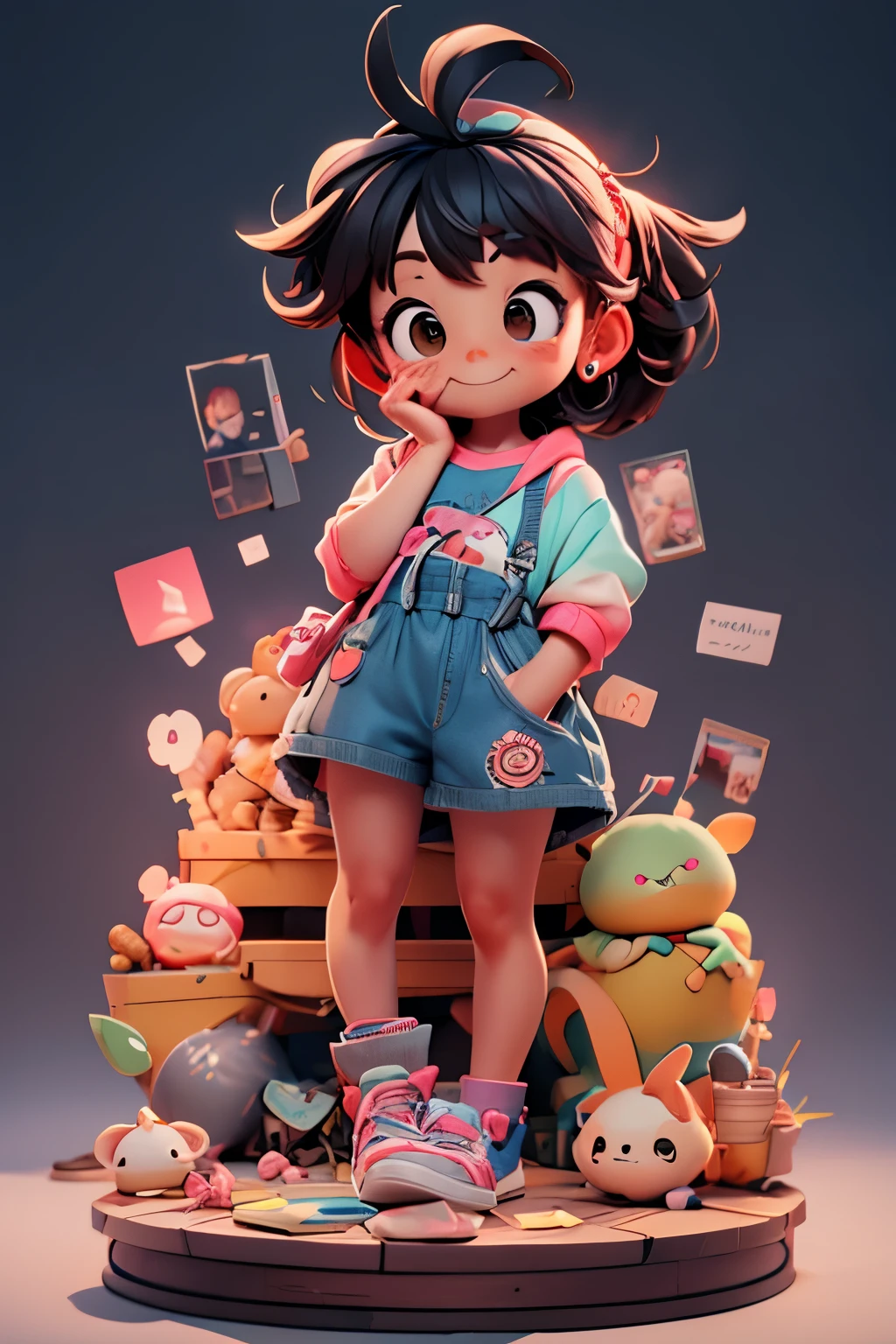 city street, Super cute Izuku Midoriya full body 3D image, 1pc, good eyes looking, big eyes, cute, happy, c4d, pop matt blind box, bright street light, toys, solid color background, chibi, fluorescent translucency, luminous body, kawaii, doll, Reference table, blind box pop mart, Pixar, complex details, 3D rendering, mixer, OC renderer, FOL body reference sheet, Dribble, High Details, 8K, Studio Lighting, Loli, Petite, ddler, Chibi, SD characters: 23, Magic Space Warehouse background, closed hands, fist, closed hands