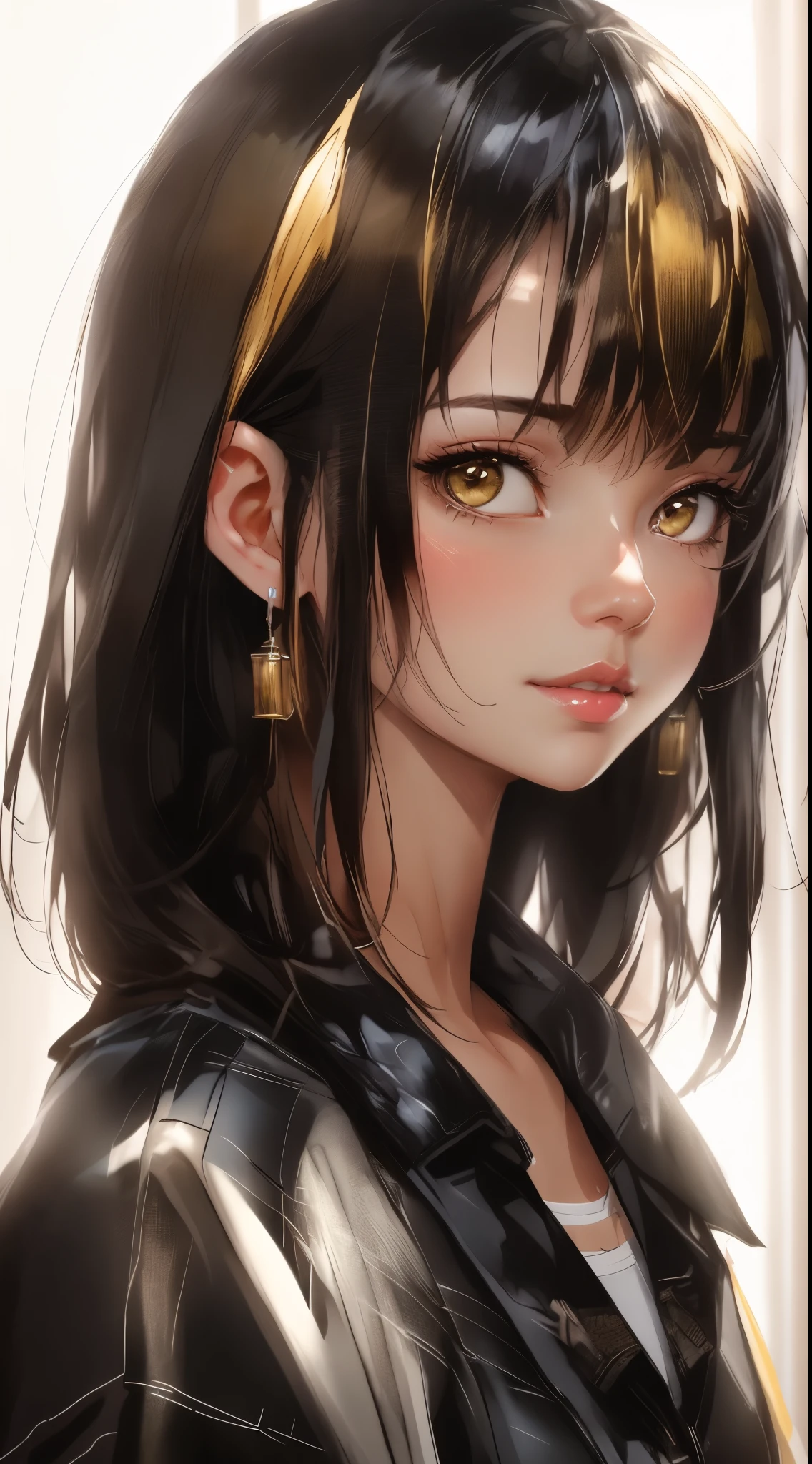 arafed image of a sexy posing together in a window, seductive tifa lockhart portrait, tifa, tifa lockhart, tifa lockheart, tifa lockhart portrait, glamorous tifa lockheart, portrait of tifa lockhart, tifa lockhart with Black and gold hair, range murata and artgerm, 8k high quality detailed art