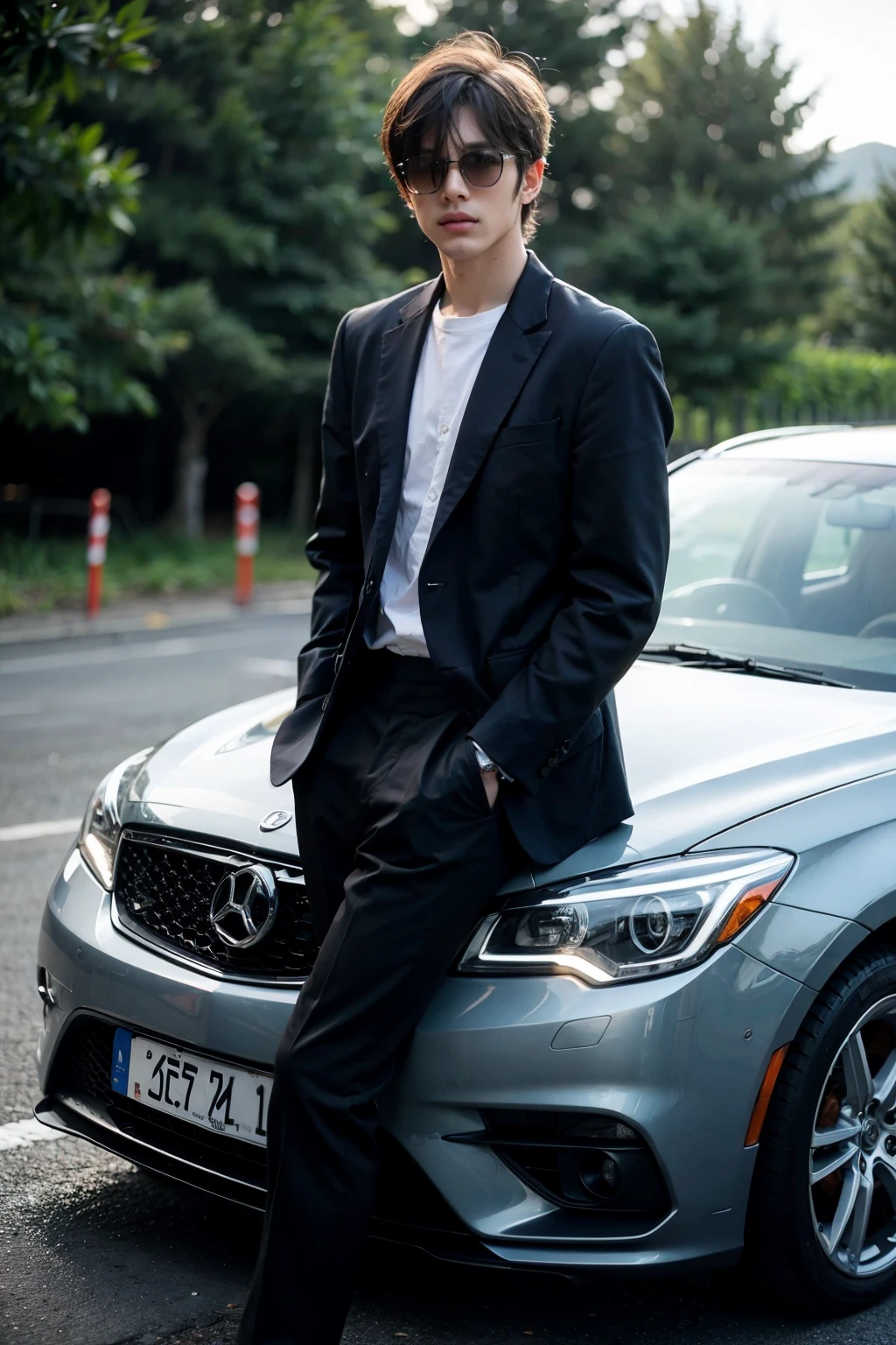 Cool boy, ultra detail, with car