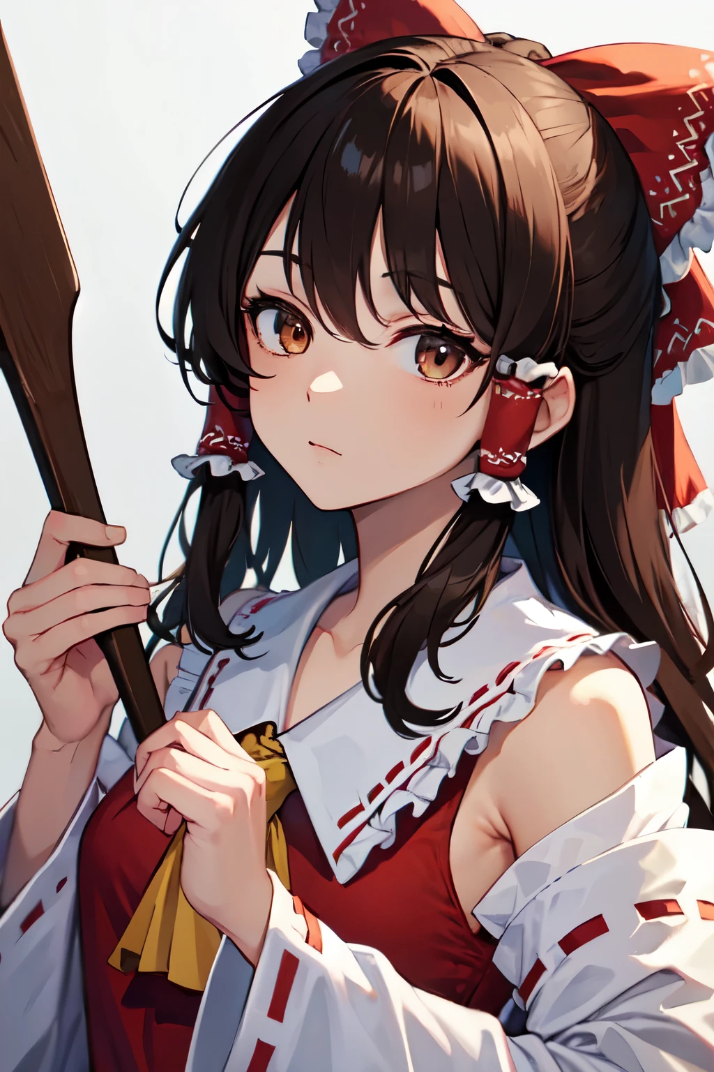 detailed background, masterpiece, best quality, 1girl, hakurei reimu, brown hair, hair tubes, hair ribbon, brown eyes, touhou project