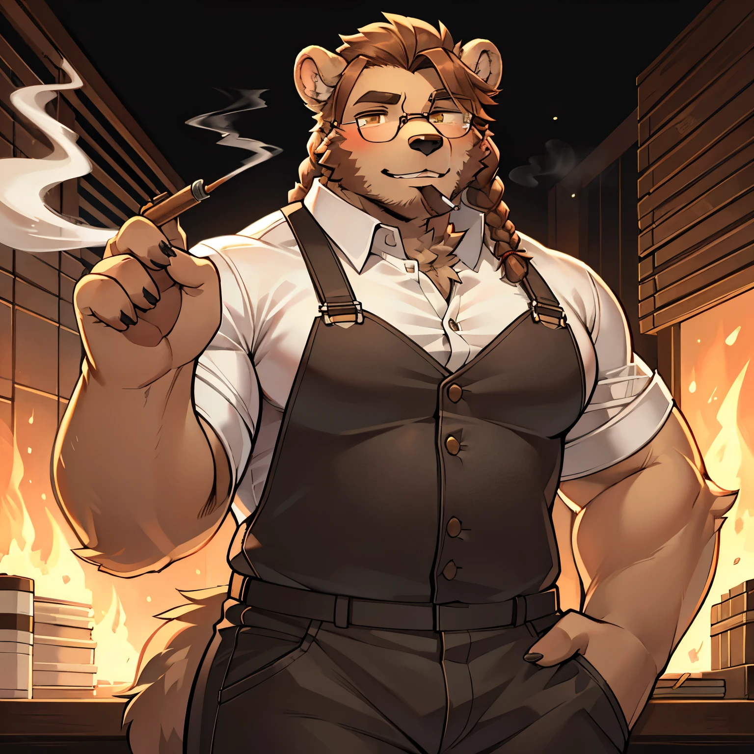 1boy, muscular, gigachad, wise, sophisticated, sfw, cool, itsfine,  itsfine, ((room on fire)) a charming shelti dog wearing a small black hat, (hat on fire) shelti, (fire everywhere) sitting in a chair in front of a fire, cup of coffee on table, (brown-yellow fur), (black floppy ears), heavy fire on the background, meme, distressmale wolf anthro, furry, kemono,  fluffy fur, solo, <lora:BODY_ANIMAL_shelti:0.4>   <lora:NSFW_BODY_FUR_purefurry_v0.2:0.4> <lora:NSFW_BODY_FUR_(concept)N
R\BcR6	hyper_muscle_2-000006:0.4>  <lora:improve_backgrounds:0.3>