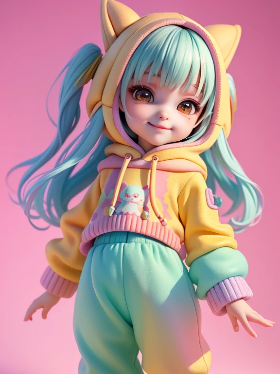 (​masterpiece), (top-quality), (ultra-detailliert), (full bodyesbian: 1.2) Beautiful and cute baby girl, small dragon next to,circus theme, hoods, Colorful sweatshirts, Knitted jumpsuit, Pants, jaket, blouse, Clear smile, full bodyesbian, :3, Pastel tone background , Colorful and simple.