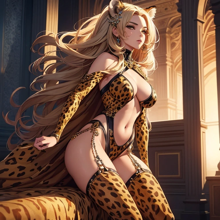 (masterpiece,High quality,Top quality,super detail, best quality ,)hair detail ,skin details,body details,facial details,full body view,1 woman,Shaped like a cheetah,half cheetah,beautiful,sexy,fast,