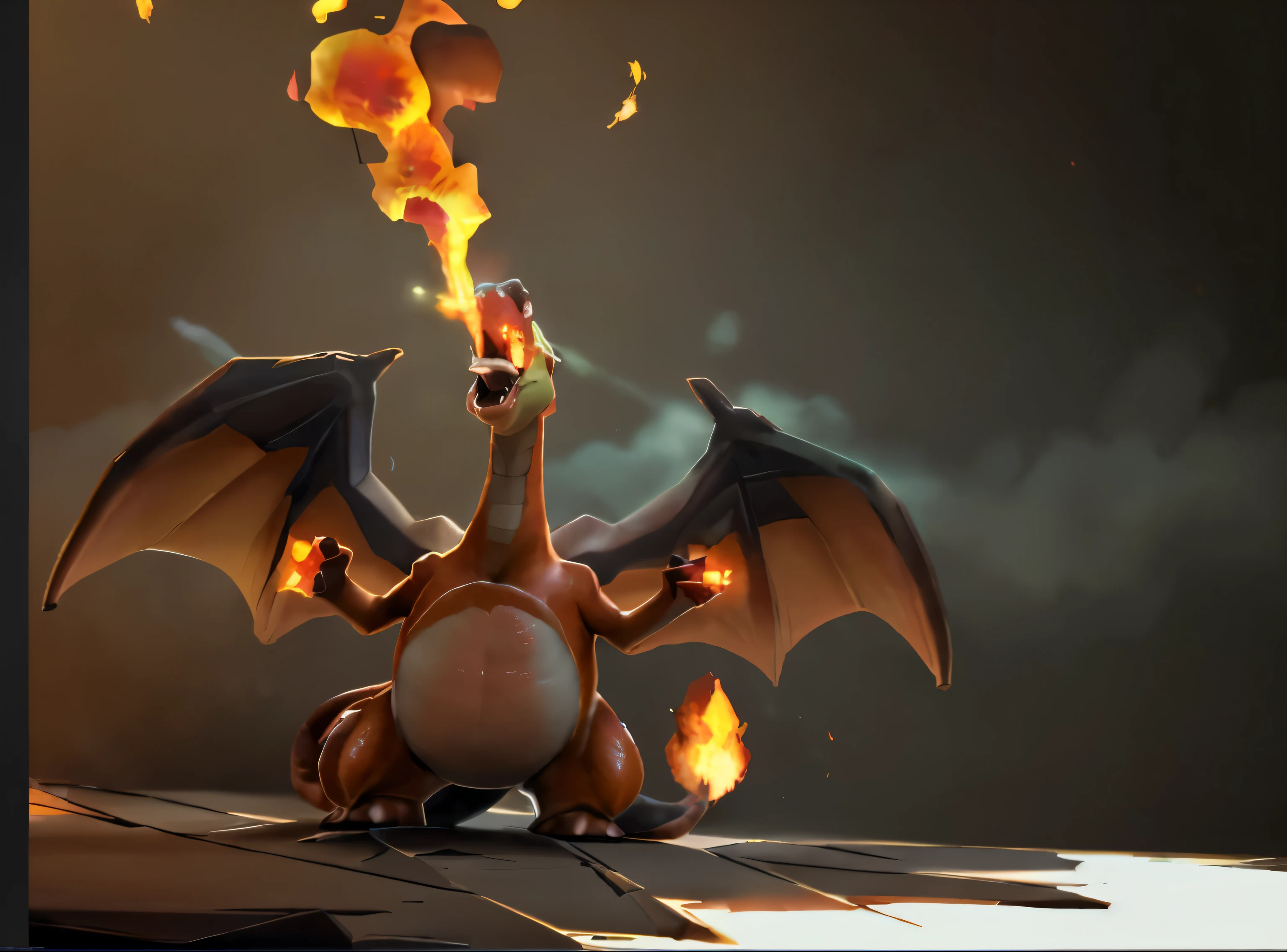 Let's go, firebreathing dragon,raised head, Spew flames, change tracking,Explosive pigmentation, angry character design, Playing with light and shadow, Charming characters