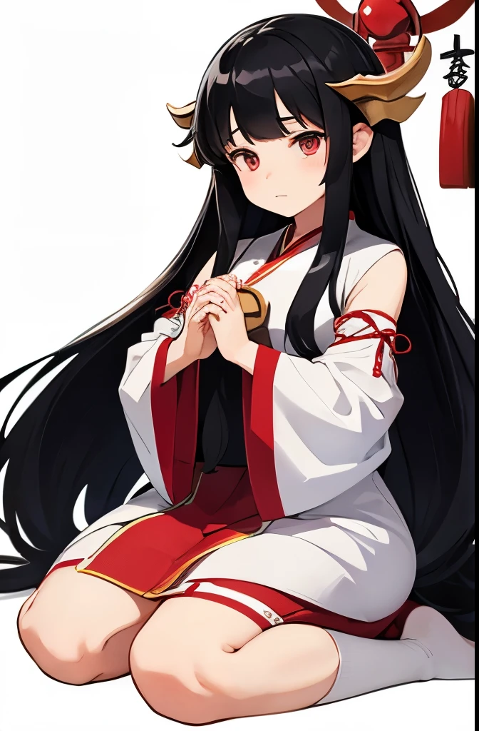 Highest image quality Female dragon shrine maiden, whole body, black hair (long hair (cleanliness)) Pure prayer (advent) White background